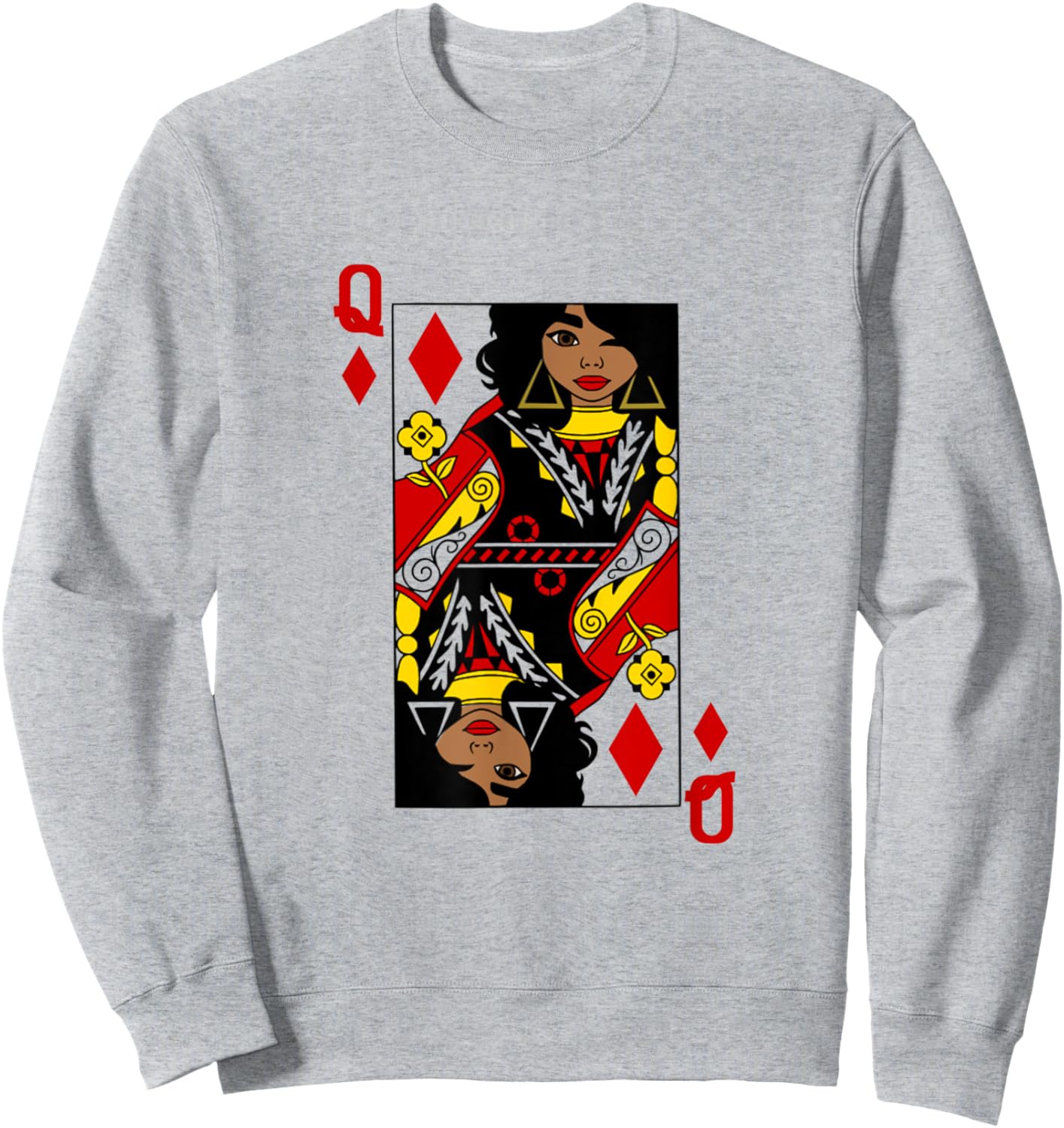 Afro Queen of Diamonds Playing Card African American Graphic Sweatshirt - Sweatshirt | Ash