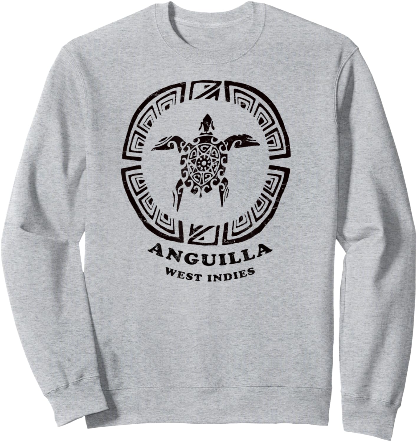 Anguilla, West Indies Vintage Tribal Sea Turtle Vacation Sweatshirt - Sweatshirt | Ash