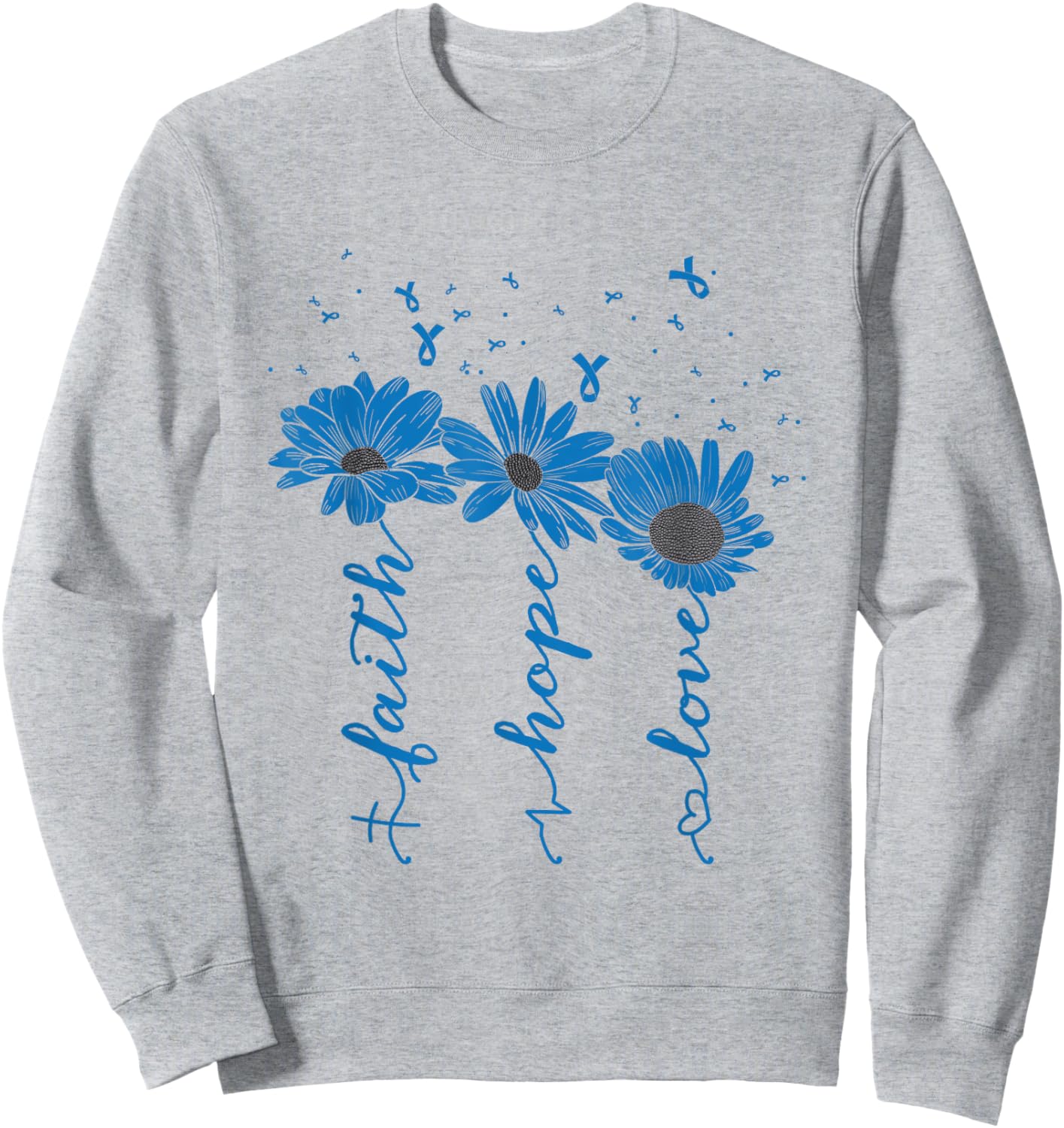 Faith Hope Love Diabetes Awareness Day Blue Ribbon Christian Sweatshirt - Sweatshirt | Ash