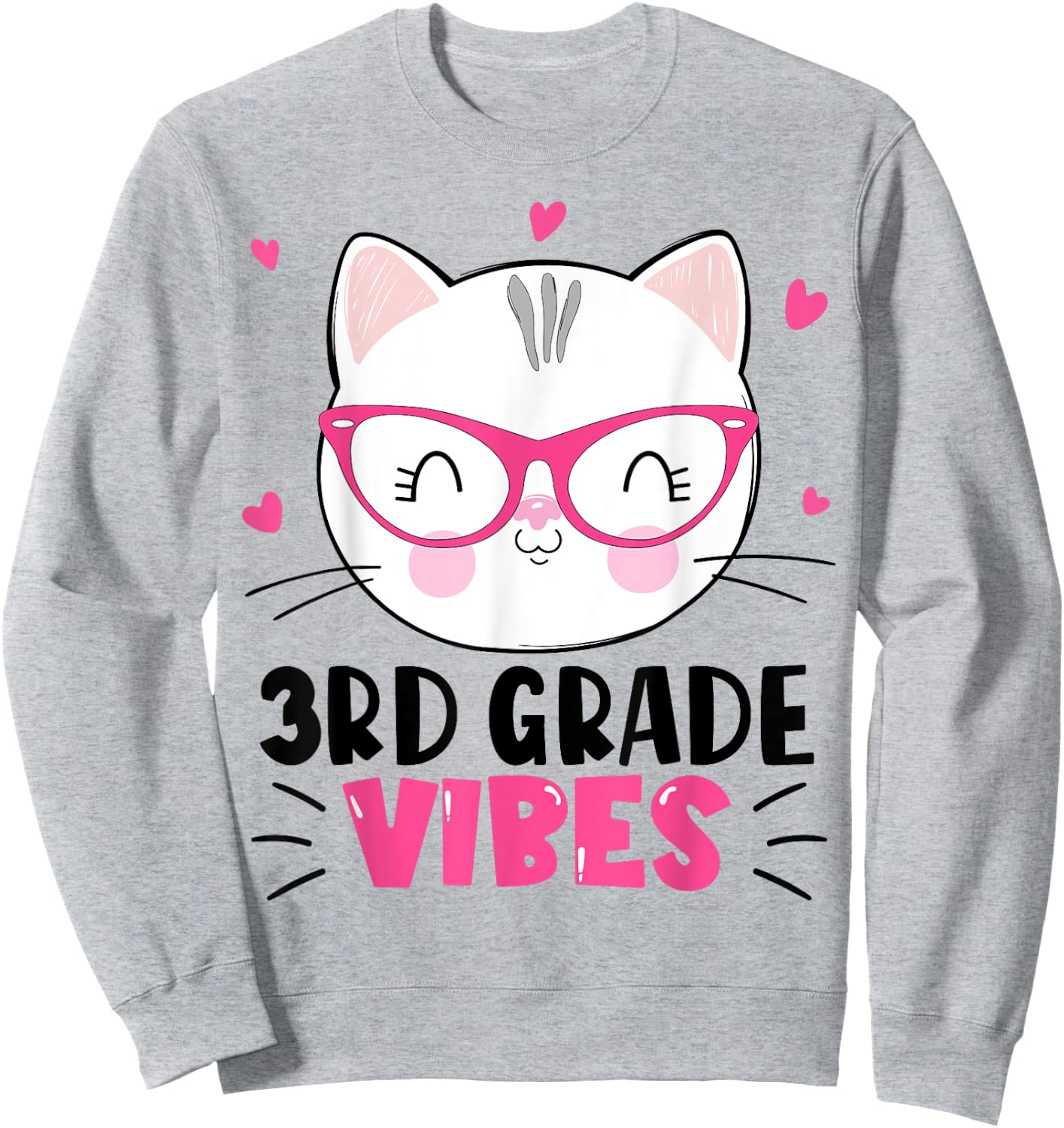 Cute 3rd Grade Vibes Cat Kitten Lover Back To School Girls Sweatshirt - Sweatshirt | Ash