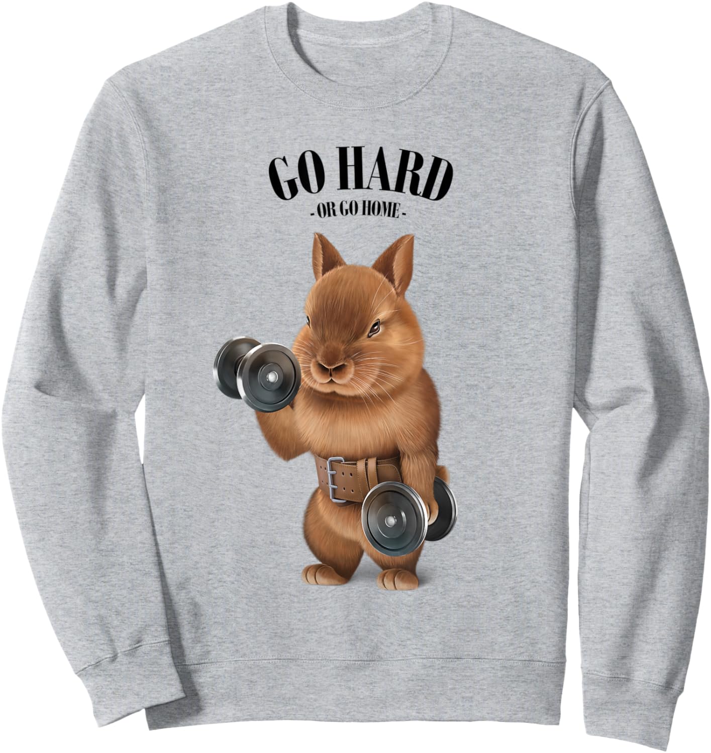 Dwarf Rabbit Muscle Training with Dumbbell in Fitness Gym Sweatshirt - Sweatshirt | Ash