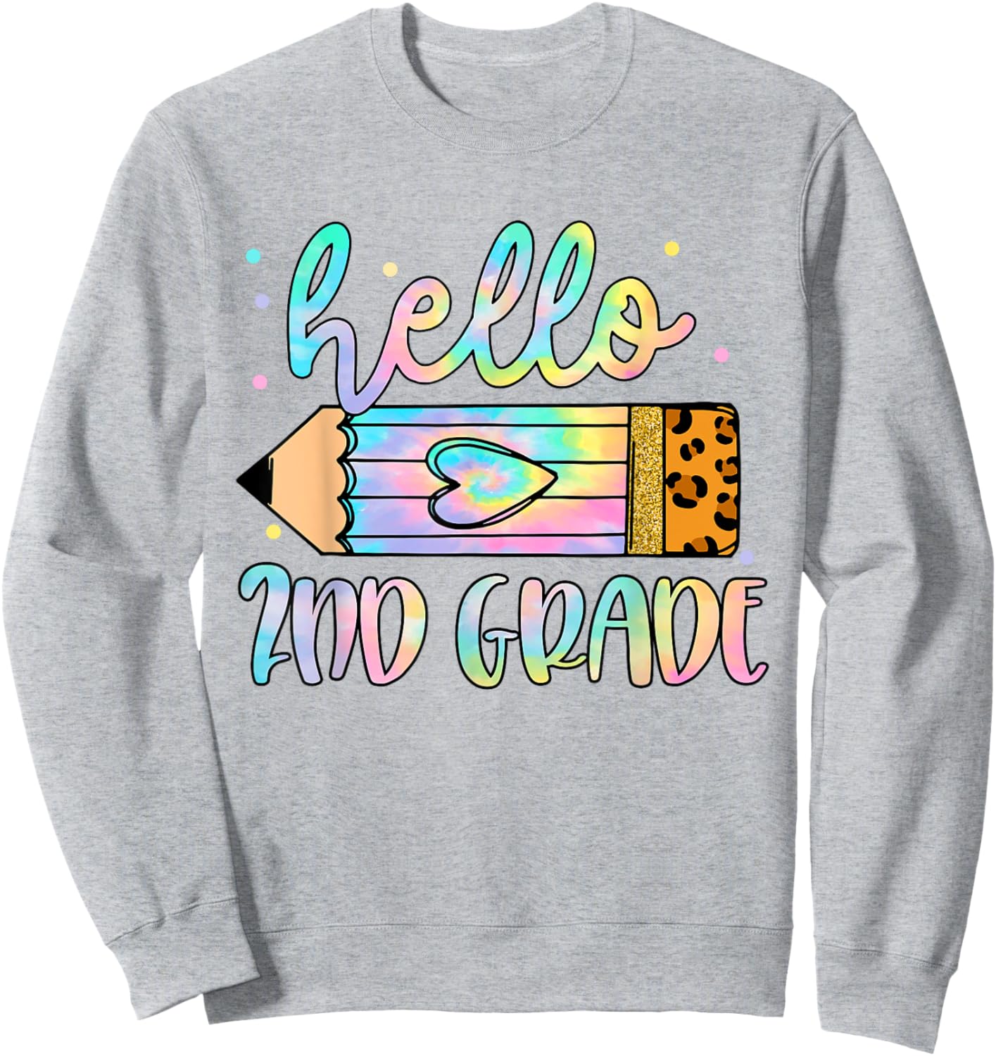 Back To School Hello 2nd Grade Leopard Tie Dye Pencil Kids Sweatshirt - Sweatshirt | Ash