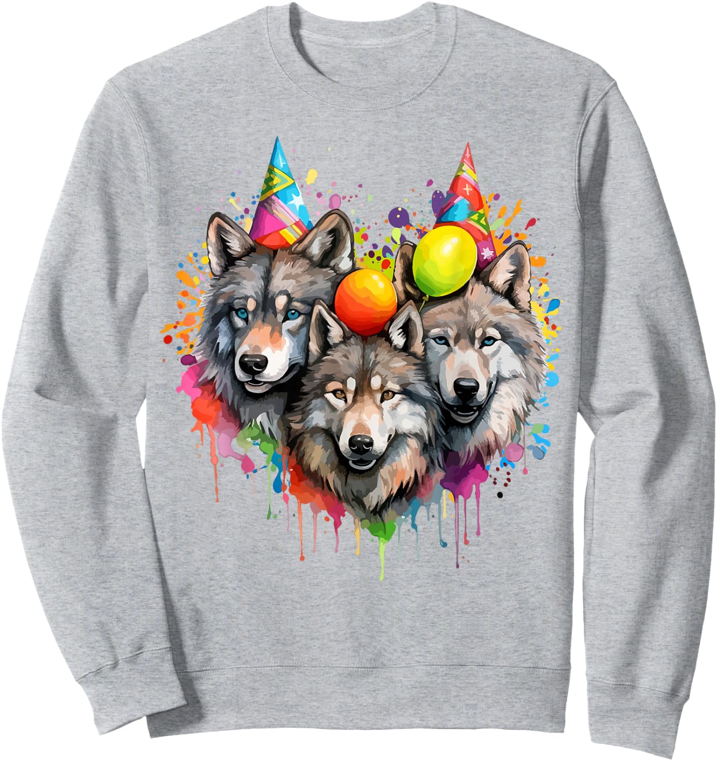 Wolf Birthday Pack Party Wolves Lover Balloon Wolf Themed Sweatshirt - Sweatshirt | Ash