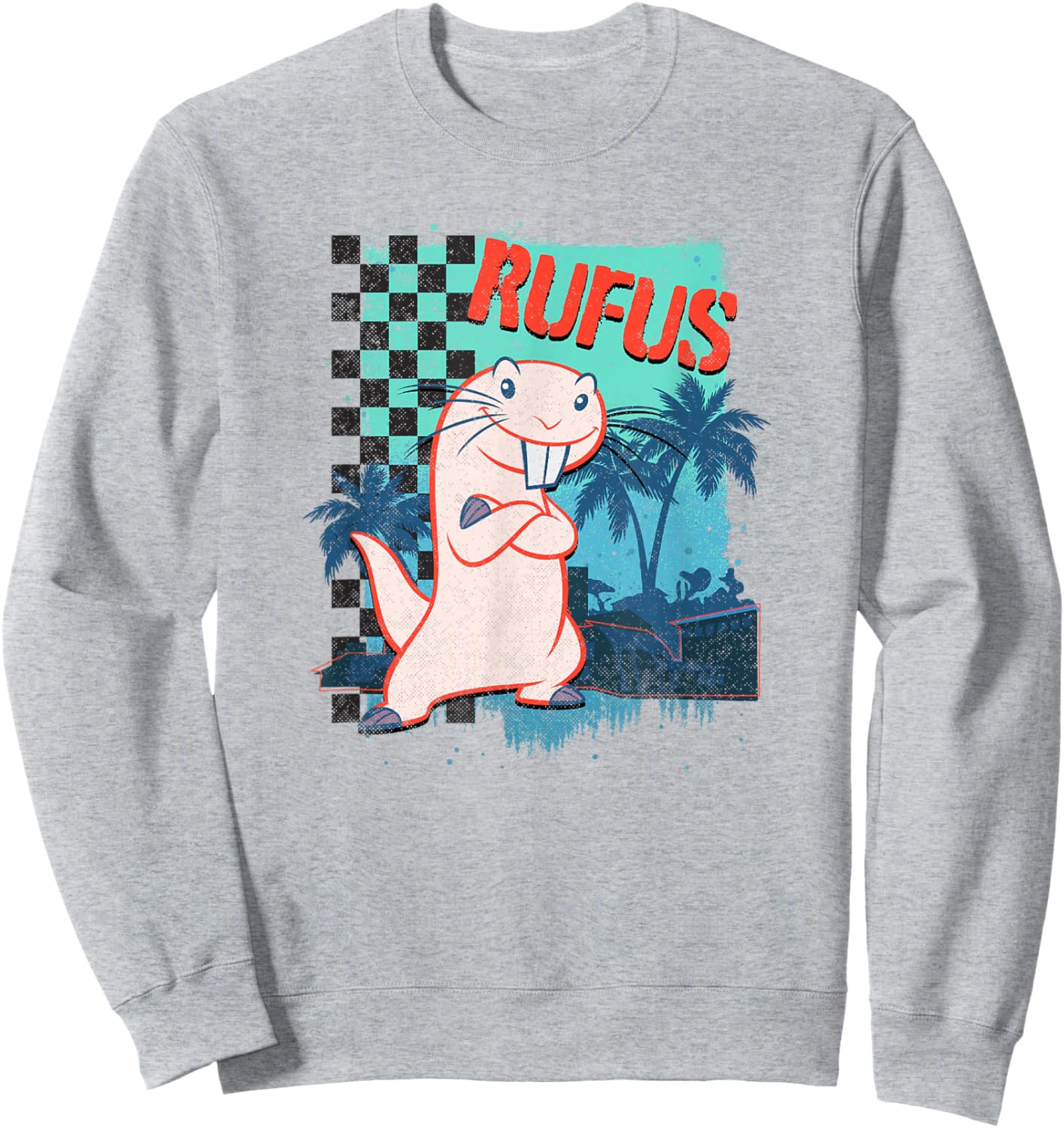 Disney Kim Possible Rufus Checkered Beach Poster Sweatshirt - Sweatshirt | Ash