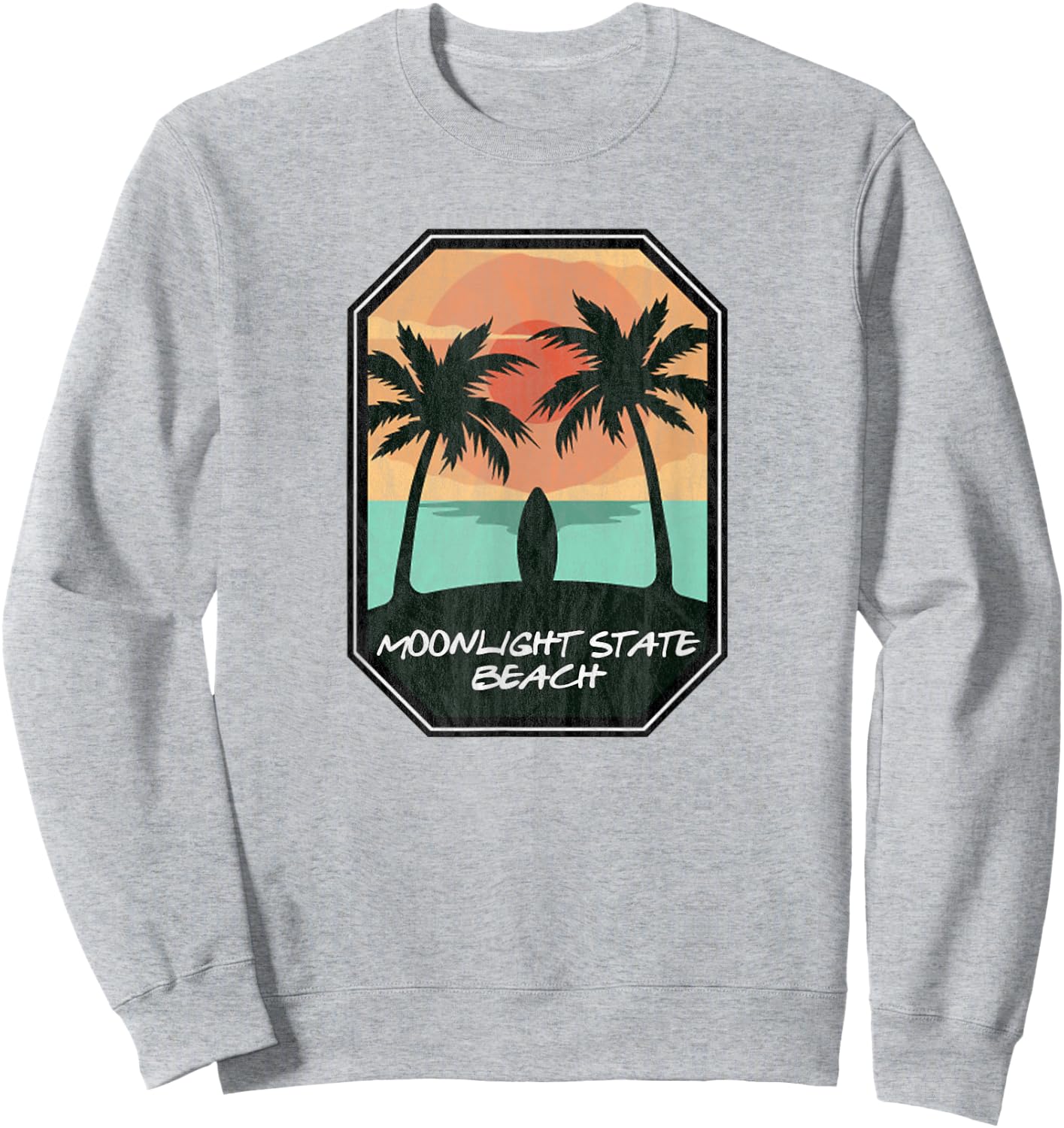 Moonlight State Beach Encinitas CA - Retro Surf Print Sweatshirt - Sweatshirt | Ash