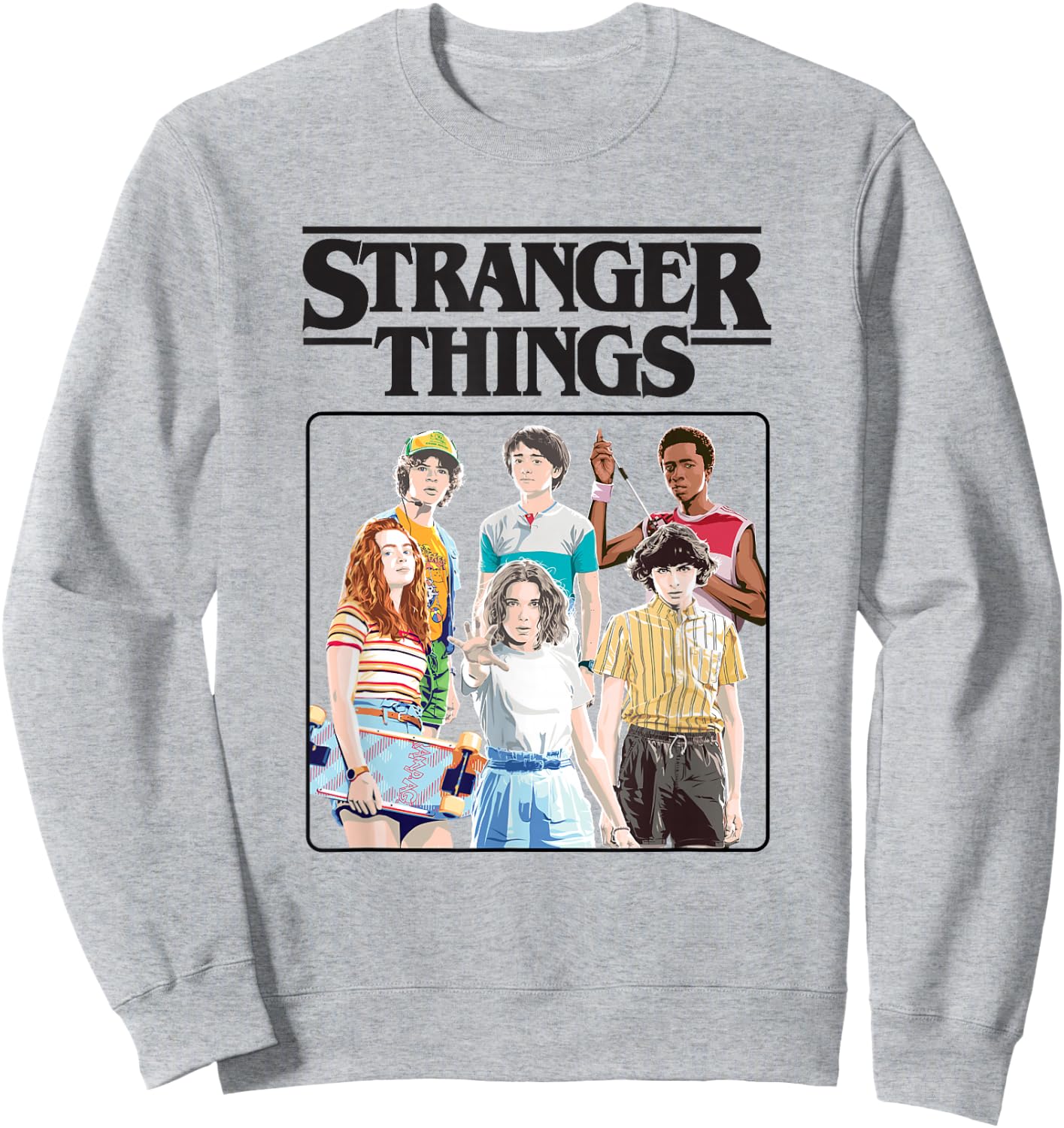Stranger Things Vintage Eighties Retro Group Shot Title Logo Sweatshirt - Sweatshirt | Ash