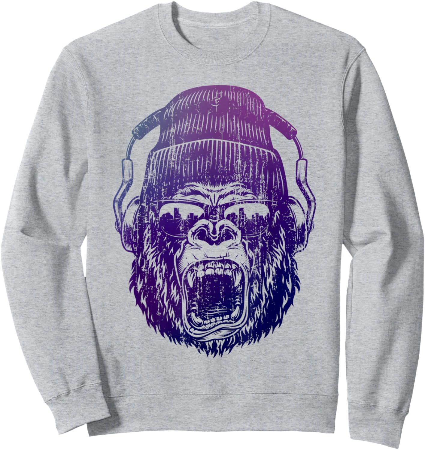 funky Monkey Chimp With Sunglasses And Headphones Funny Sweatshirt - Sweatshirt | Ash