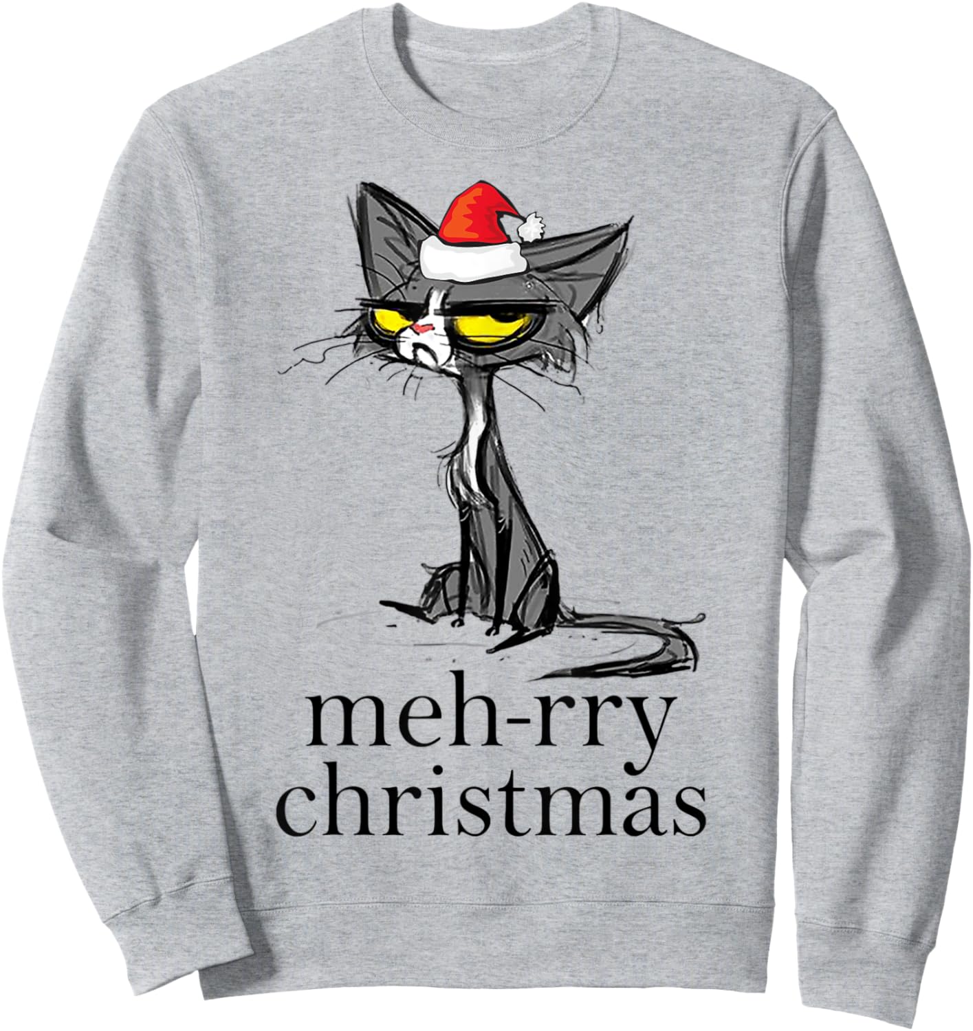 Funny Meh Cat Mehrry Christmas Cat Lover Xmas Holiday Pajama Men Women Kids Sweatshirt - Sweatshirt | Ash