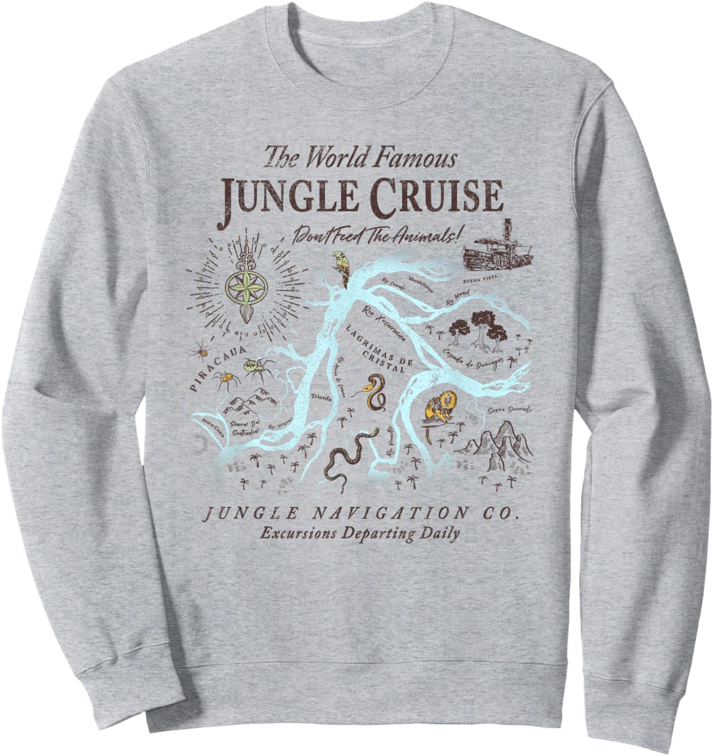 Disney Jungle Cruise World Famous Excursions Departing Daily Short Sleeve Sweatshirt - Sweatshirt | Ash
