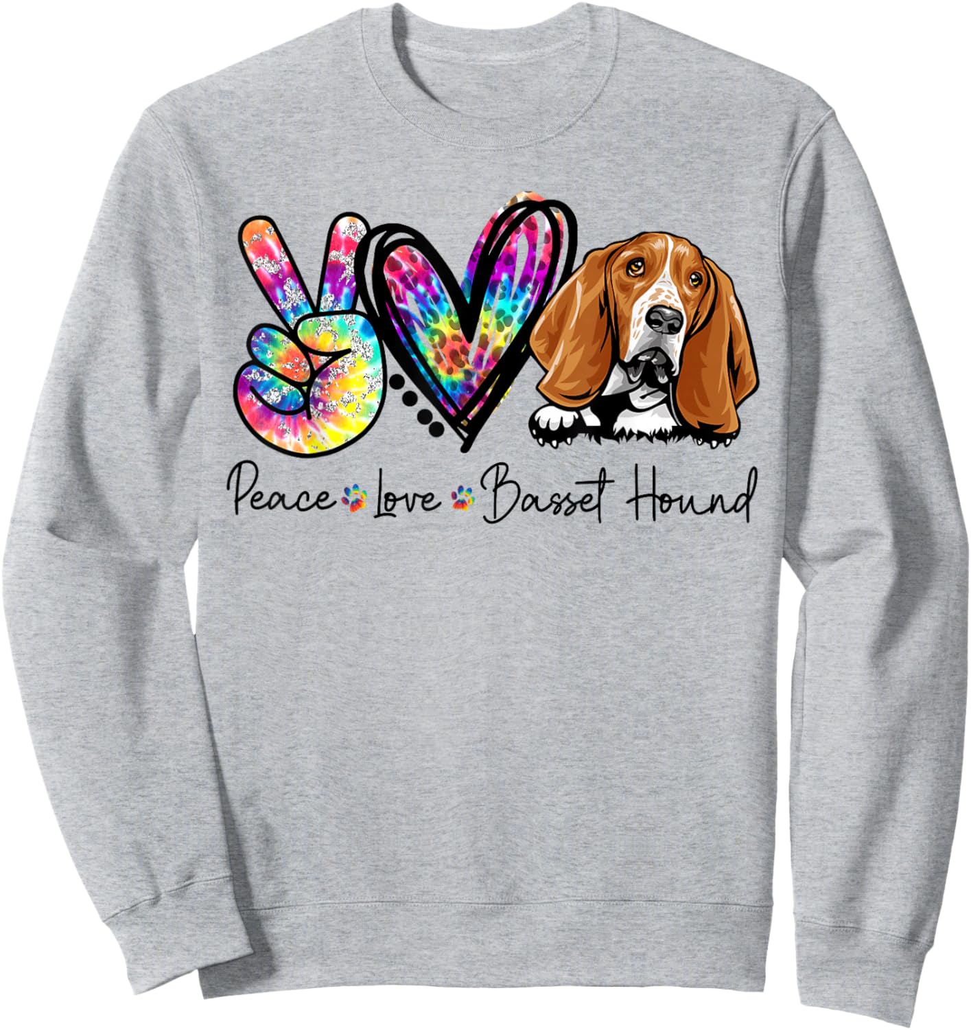 Peace Love Basset Hound Funny Tie Dye Dog Lovers Women Girls Kids Sweatshirt - Sweatshirt | Ash