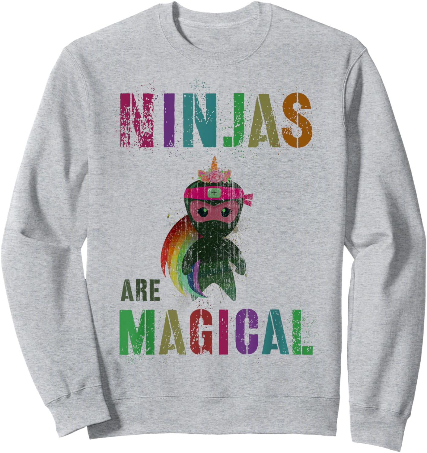 Kawaii NINJAS ARE MAGICAL Rainbow Unicorn Girls Kids My Pink Sweatshirt - Sweatshirt | Ash