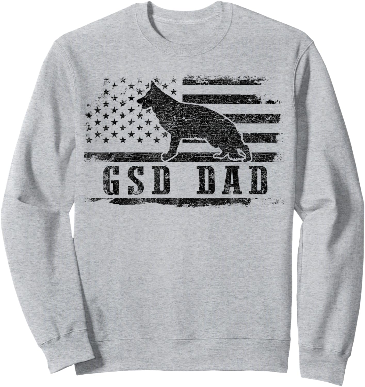 GSD Dad Distressed American Flag German Shepherd Dog Sweatshirt - Sweatshirt | Ash