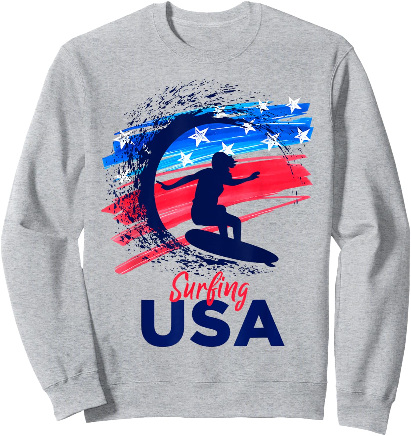 Surfing USA Support the Team Shirt USA Flag Sweatshirt - Sweatshirt | Ash