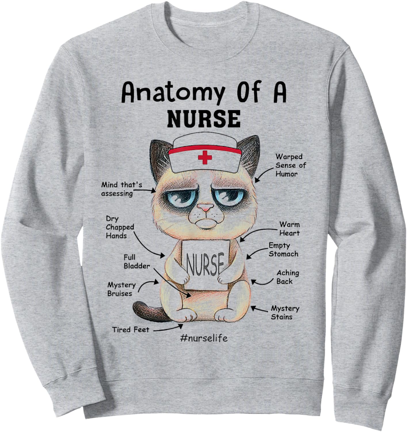 Anatomy Of A Nurse Funny Cat Nurse Life Men Women Sweatshirt - Sweatshirt | Ash