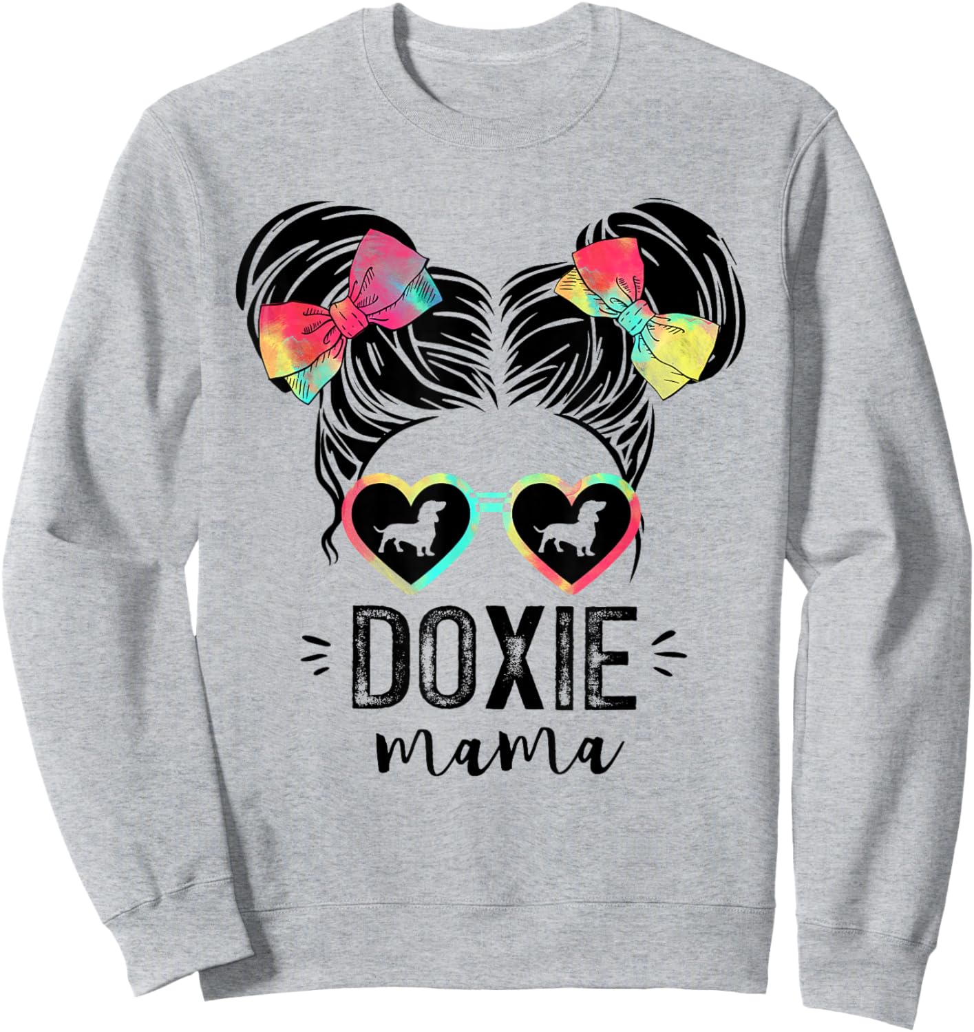 Doxie Mama Gifts Double Bun Hair Dachshund Gifts Dog Mom Women Girls Kids Sweatshirt - Sweatshirt | Ash