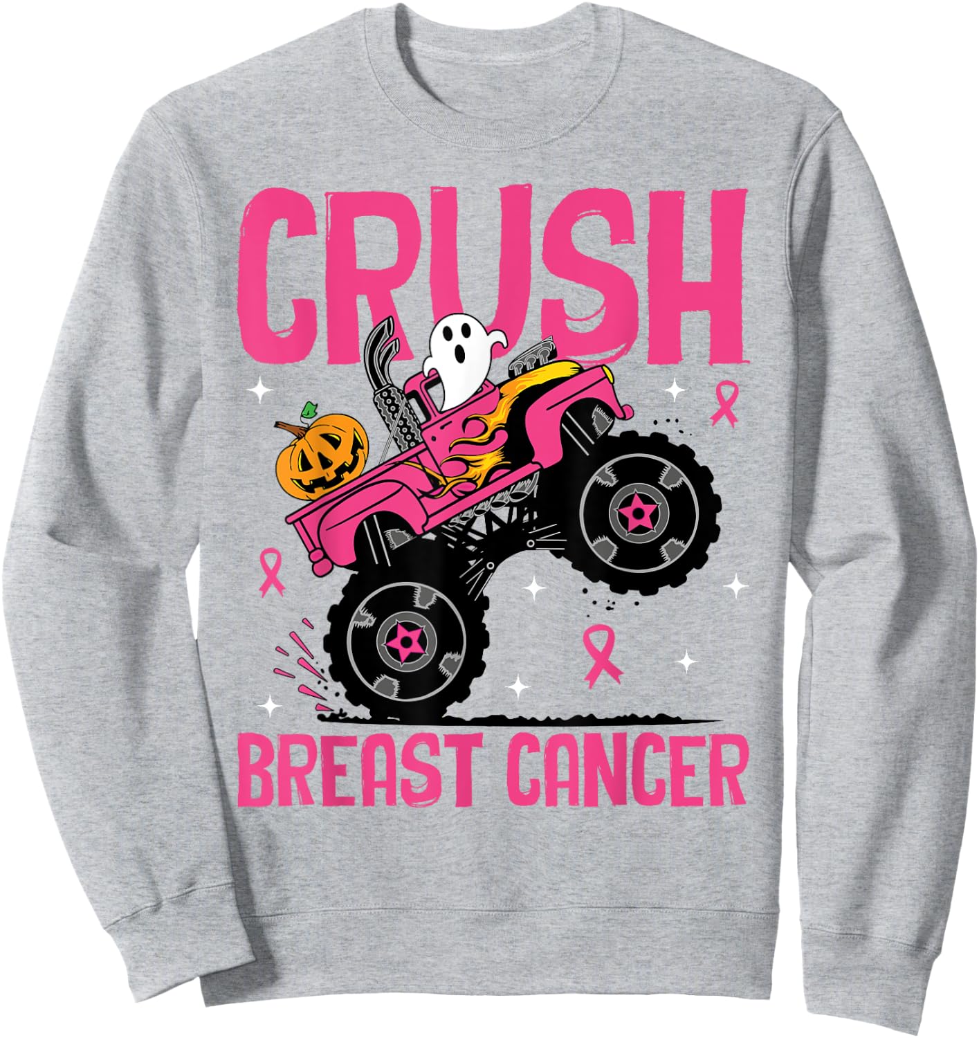Crush Breast Cancer Awareness Monster Truck Halloween kids Sweatshirt - Sweatshirt | Ash