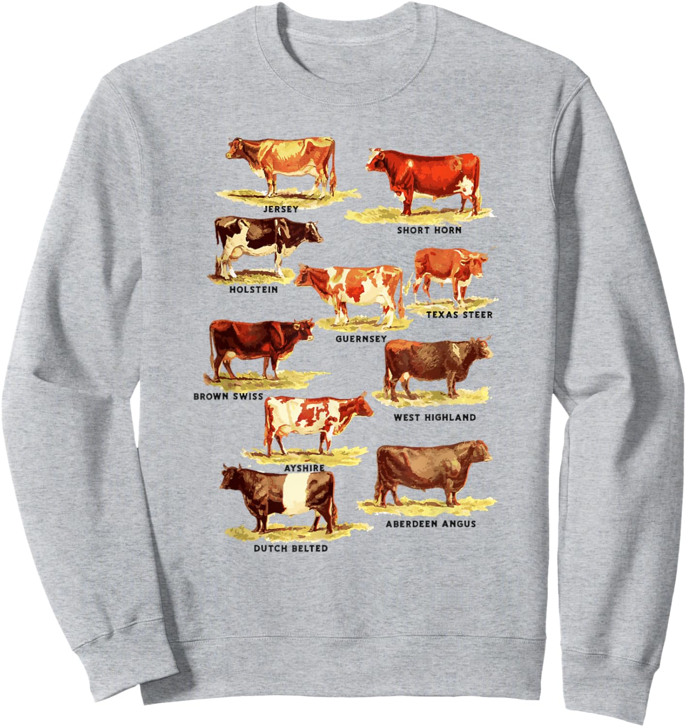 Vintage Cow Breeds Retro Farmer Beef and Dairy Graphic Sweatshirt - Sweatshirt | Ash