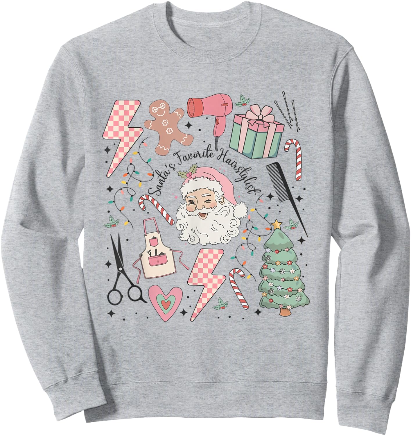 Retro Christmas Hairstylist Santas Favorite Hair Stylist Sweatshirt - Sweatshirt | Ash