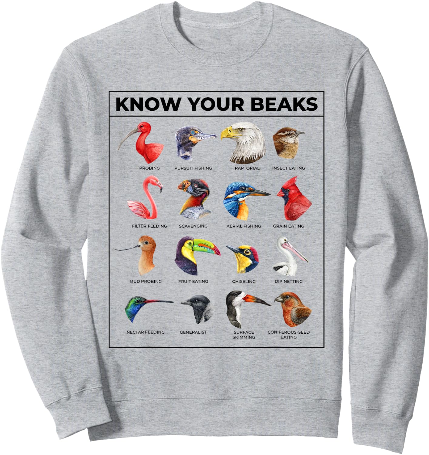 Know Your Beaks Types of Birds Shirt for Ornithologist Sweatshirt - Sweatshirt | Ash