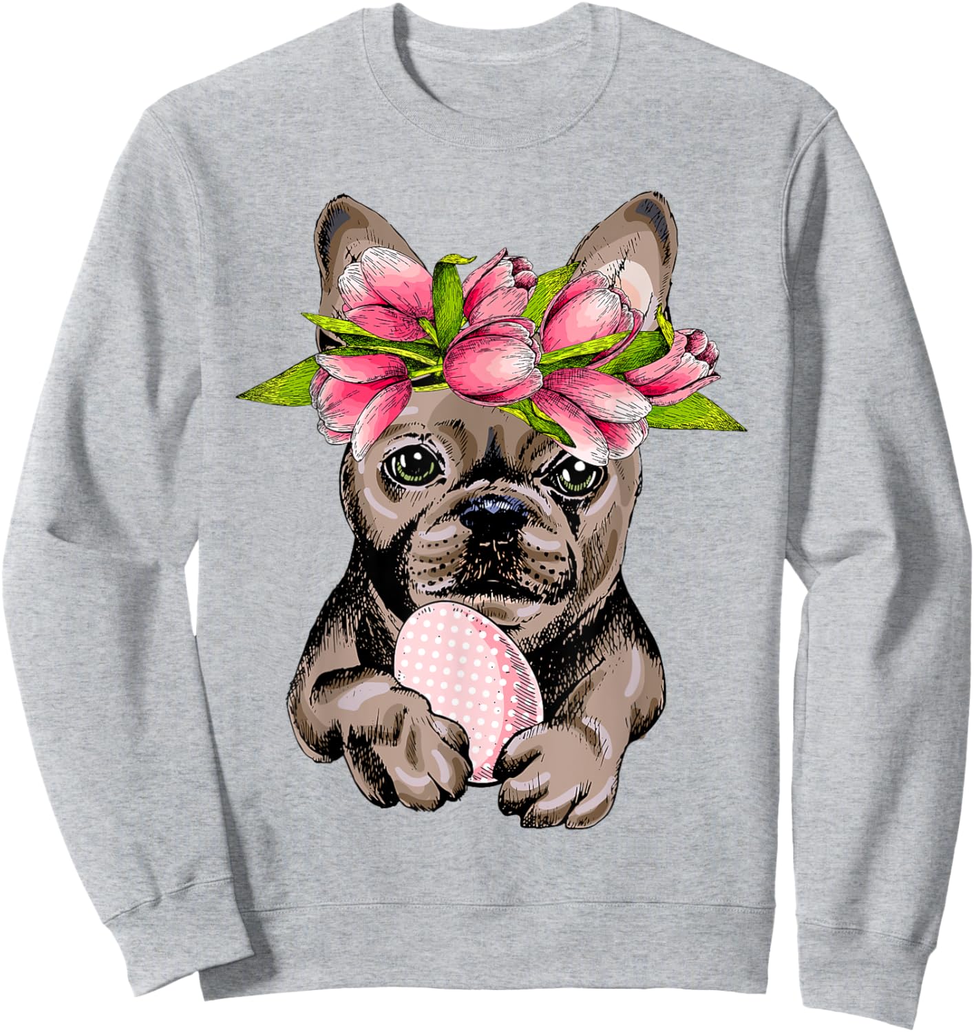Bunny French Bulldog Dog Happy Easter Day Lover Egg Hunt Men Women Girls Kids Sweatshirt - Sweatshirt | Ash