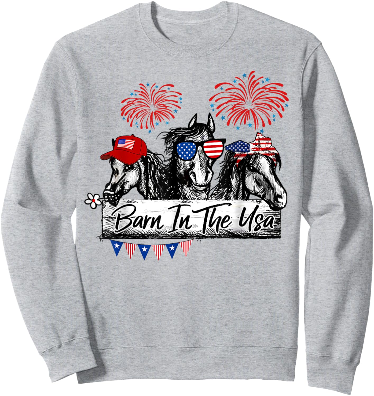 Barn In The USA Horses Funny Horse 4th Of July Kids Men Sweatshirt - Sweatshirt | Ash