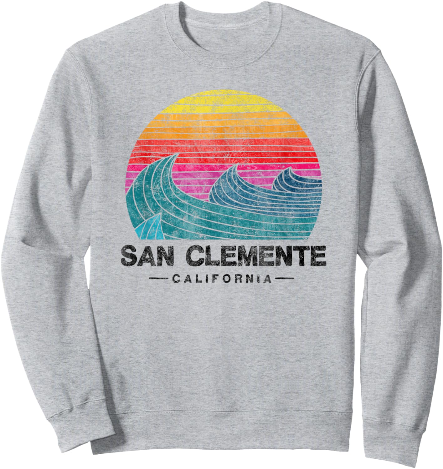 San Clemente Surfing Waves Beach Retro Cali Sunset Surf Sweatshirt - Sweatshirt | Ash