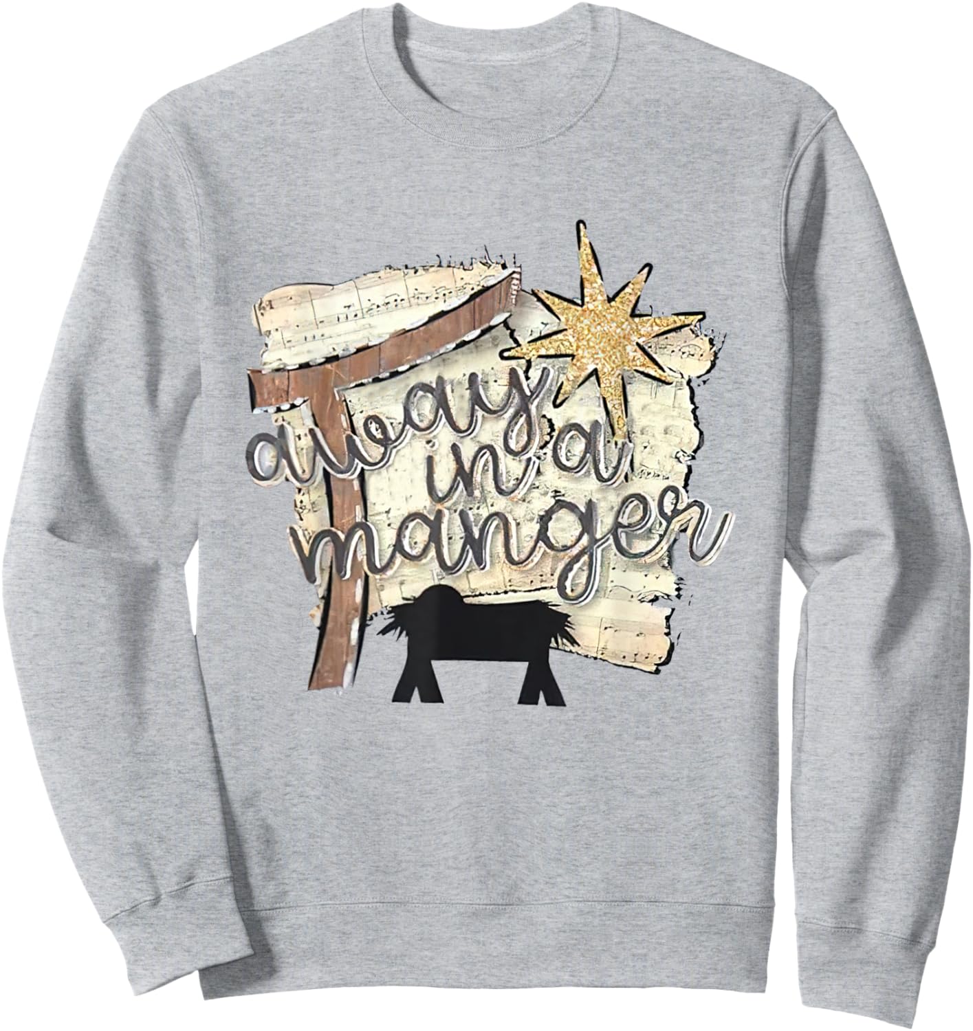 Christmas, Away In A Manger Nativity Kids Sweatshirt - Sweatshirt | Ash