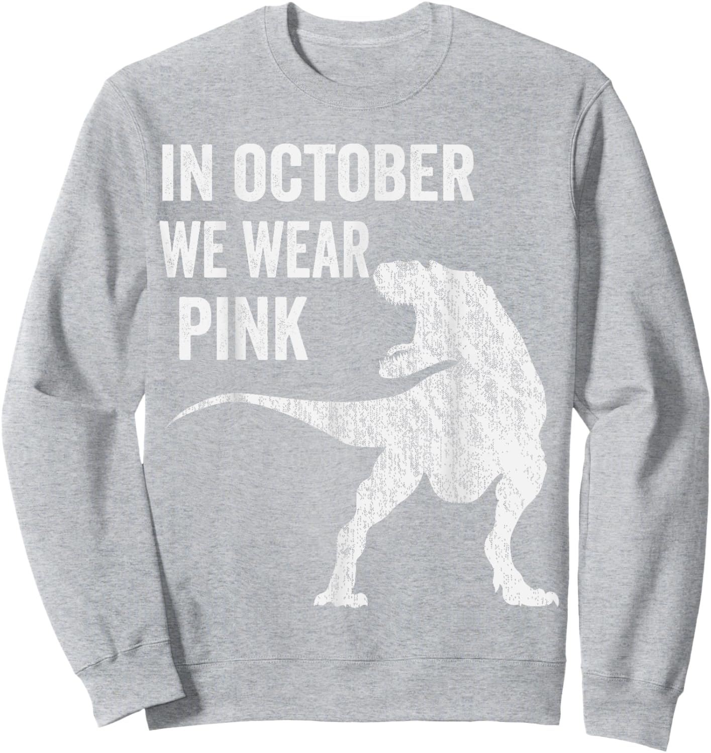 In October We Wear Pink Dinosaur Trex Breast Cancer Kids Sweatshirt - Sweatshirt | Ash