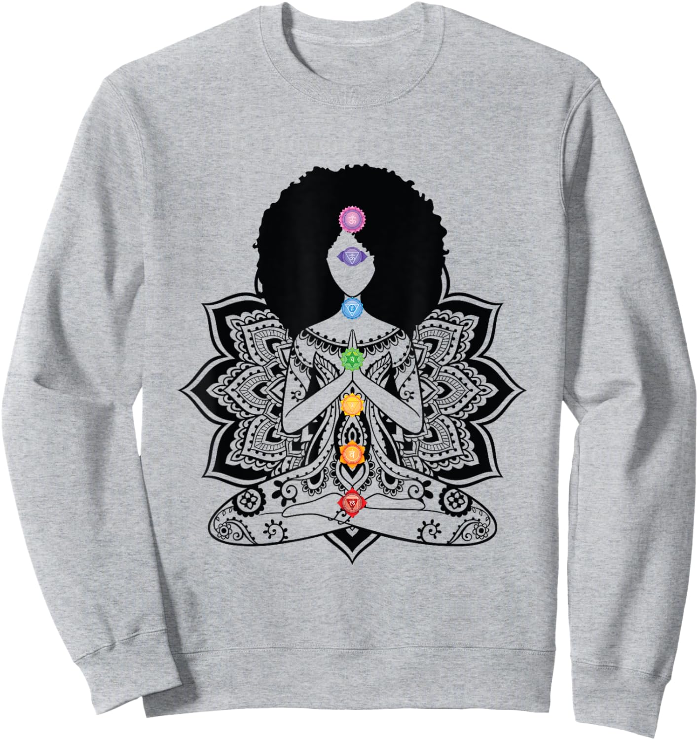Afro Black Girl Yoga Zen Mandala Seven Chakra Meditation Sweatshirt - Sweatshirt | Ash