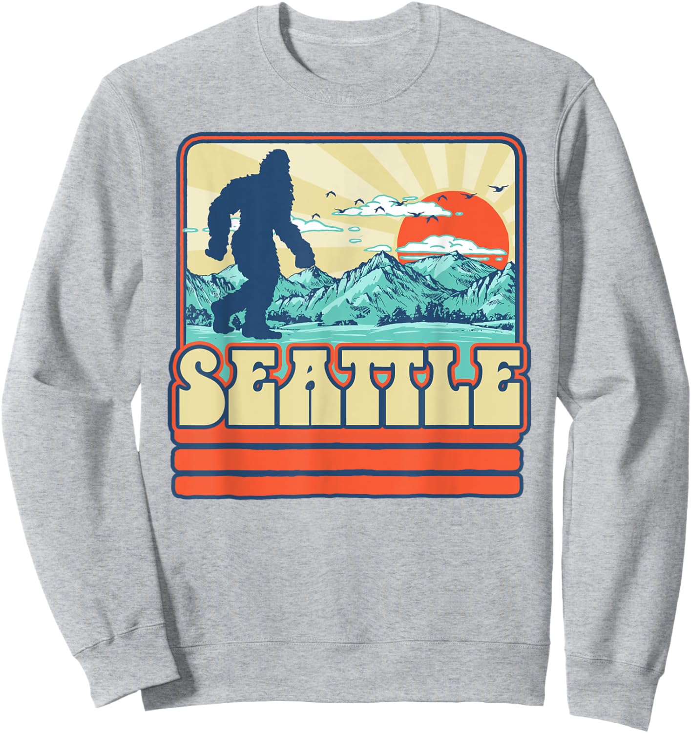 Seattle Bigfoot Mountains Trees Outdoors Retro 80s Vintage Sweatshirt - Sweatshirt | Ash