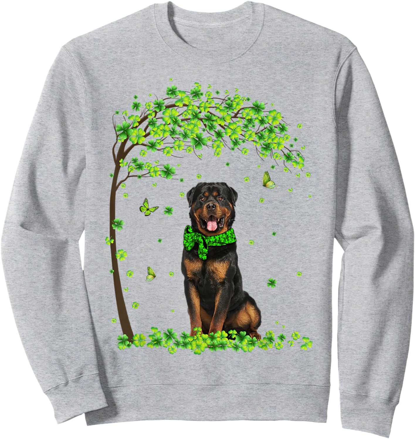 Rottweiler Dog Shamrock Green Butterfly St Patrick's Men Women Kids Sweatshirt - Sweatshirt | Ash