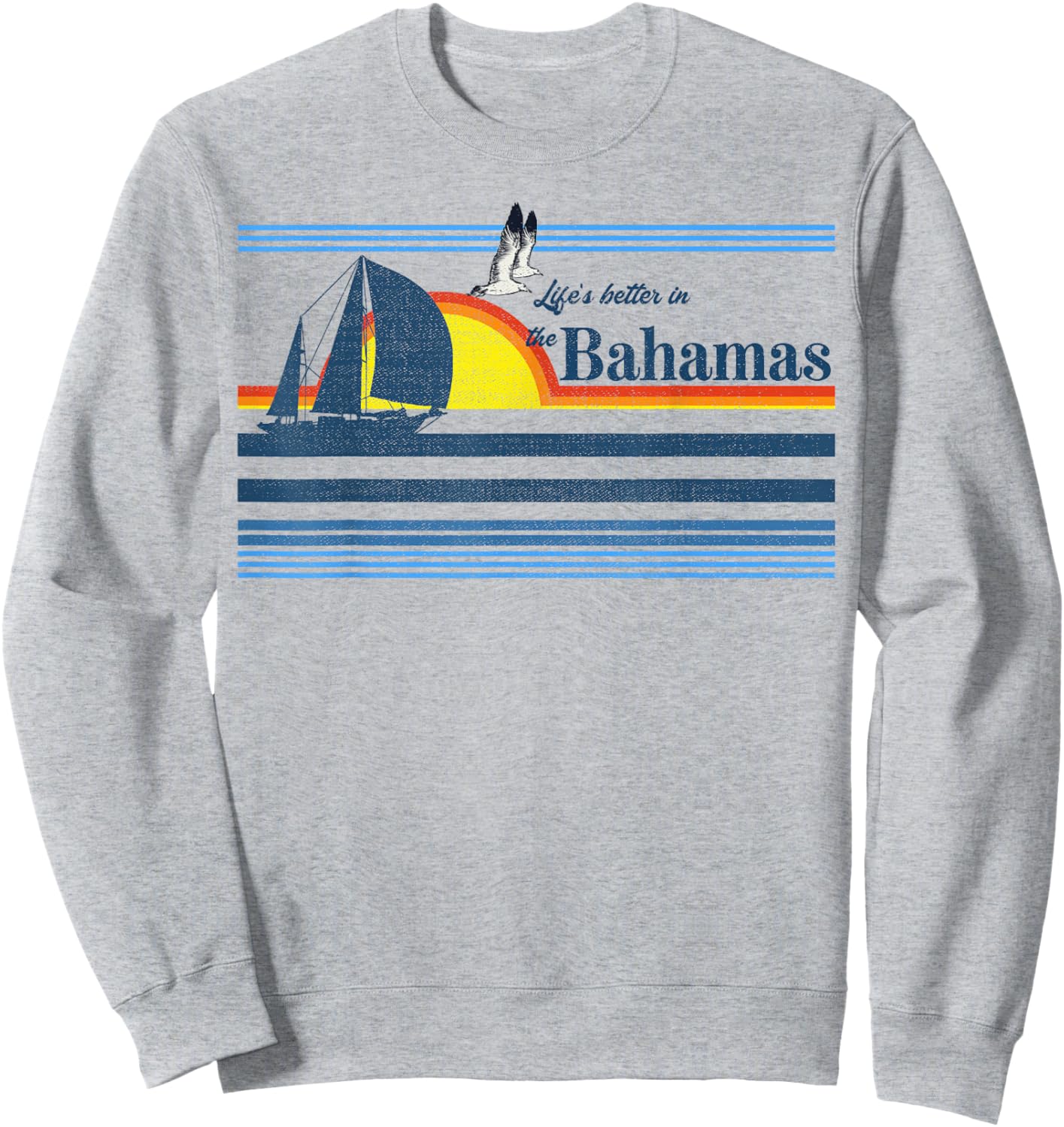The Bahamas Beach Retro 70s 80s 90s Sailing Boat Sunset Surf Women Kids Sweatshirt - Sweatshirt | Ash
