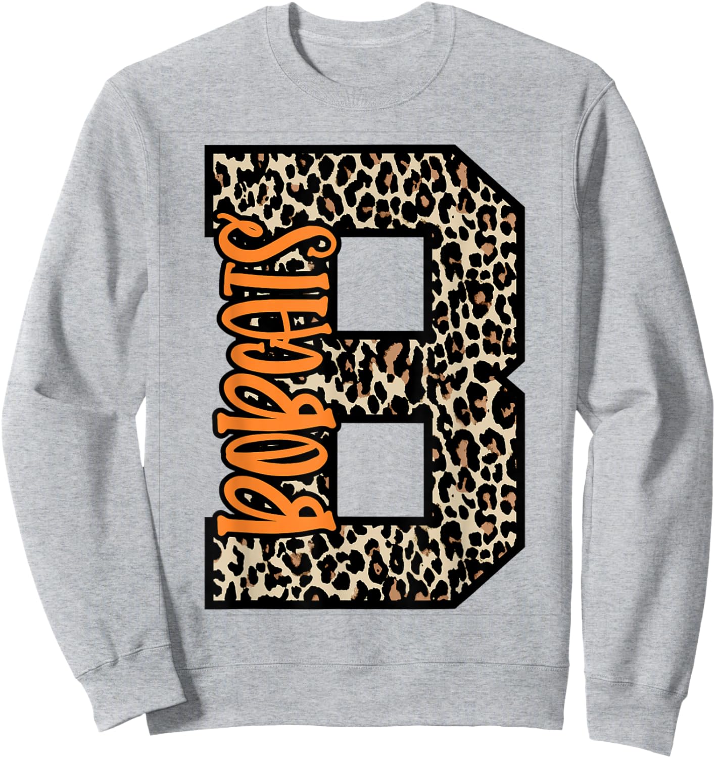 Bobcats Leopard Letter School Spirit Orange Sweatshirt - Sweatshirt | Ash