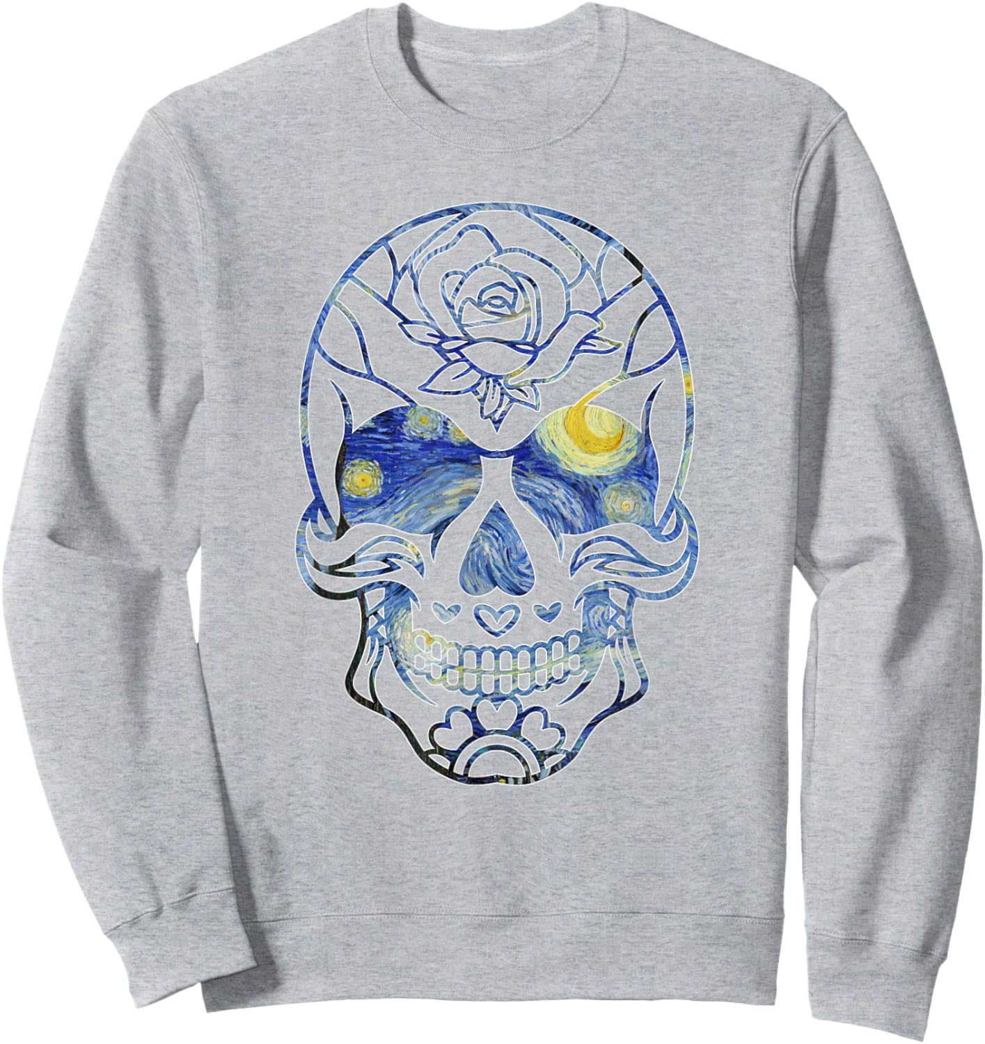 Van Gogh Starry Night Sugar Skull Day of the Dead Art Sweatshirt - Sweatshirt | Ash