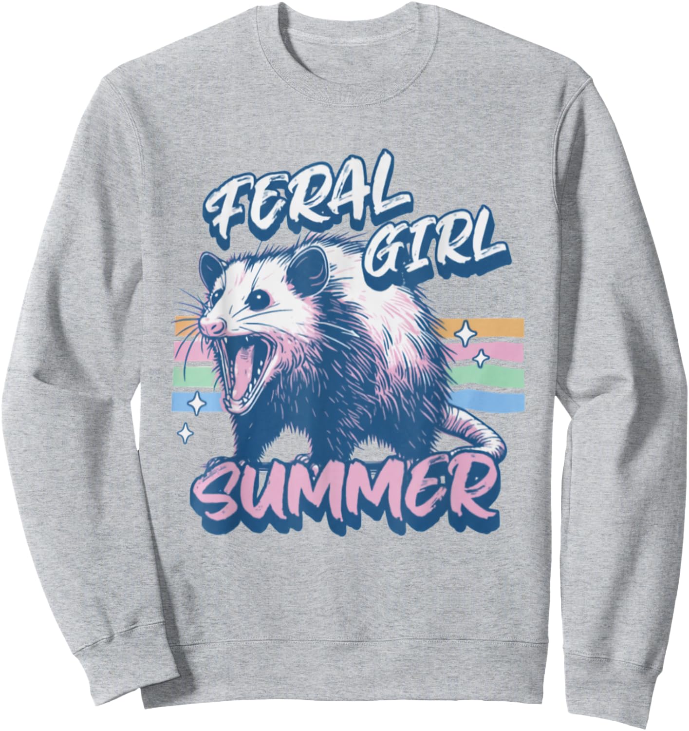 Vintage Feral Girl Summer Opossum Meme Possum Sarcastic Sweatshirt - Sweatshirt | Ash