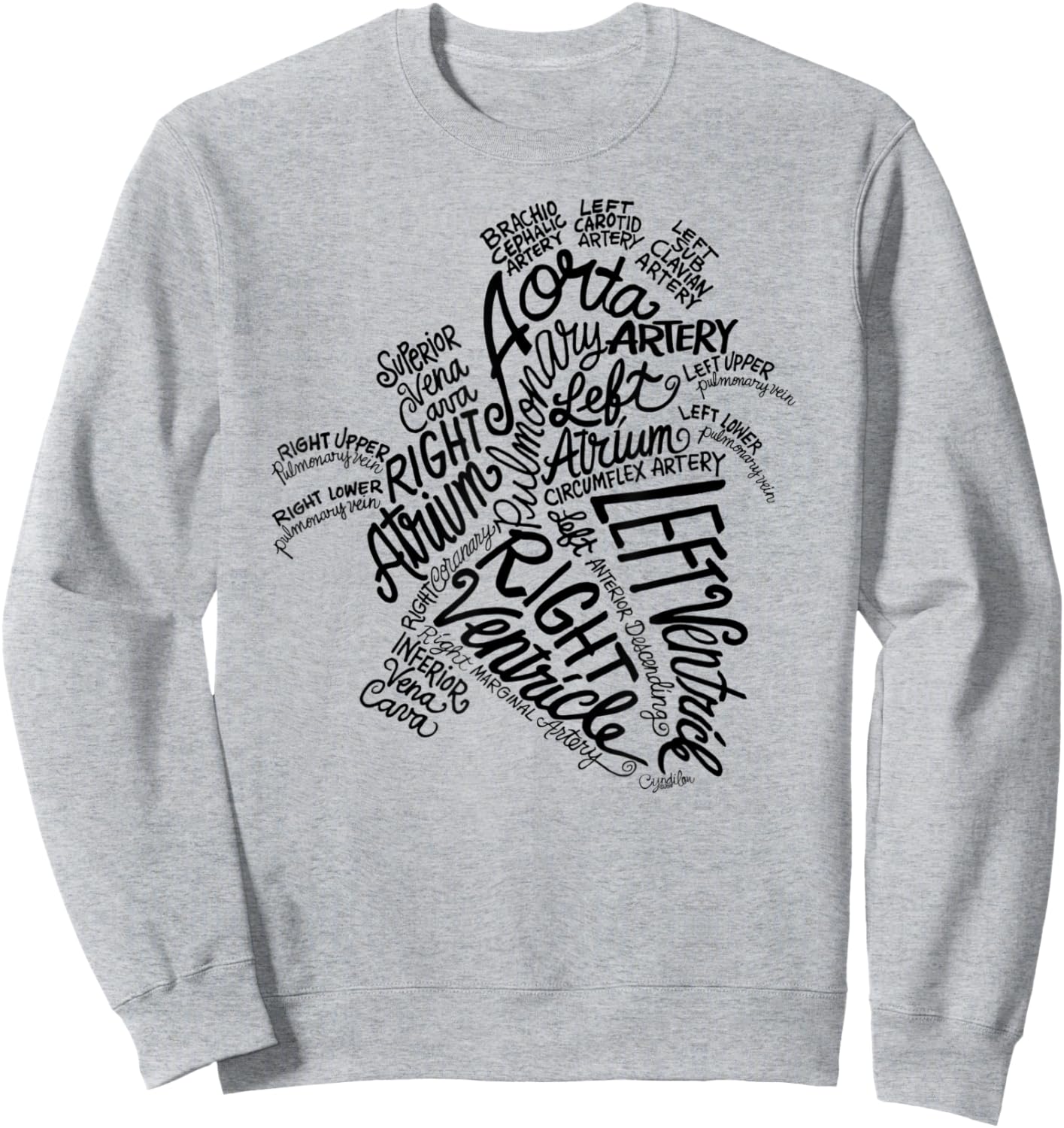 Anatomical Heart Medical Word Art Cloud in Black Sweatshirt - Sweatshirt | Ash