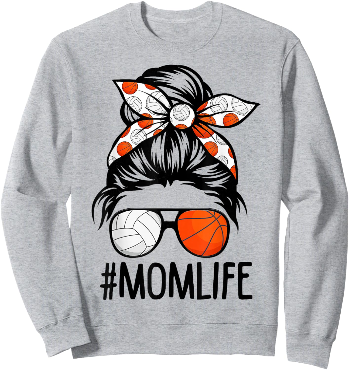 Dy Mom Life Volleyball Basketball Mothers Day Messy Bun Sweatshirt - Sweatshirt | Ash