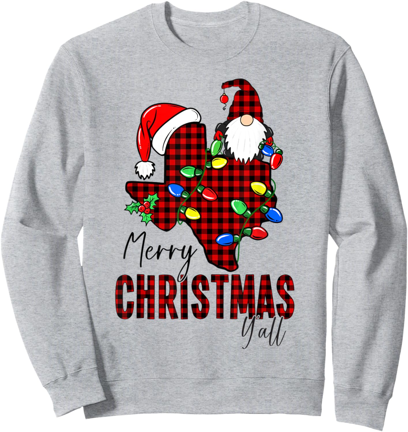 Merry Christmas Y'all Texas State Red Plaid Sweatshirt - Sweatshirt | Ash