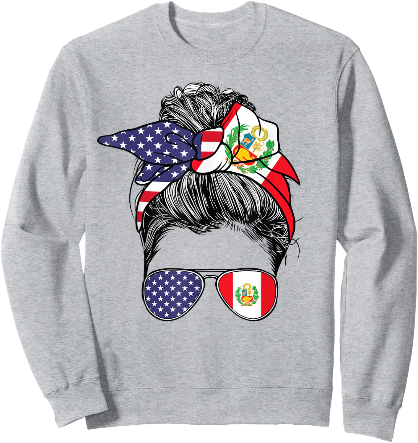 Peruvian Women Girl USA Heritage American Peru Flag Sweatshirt - Sweatshirt | Ash