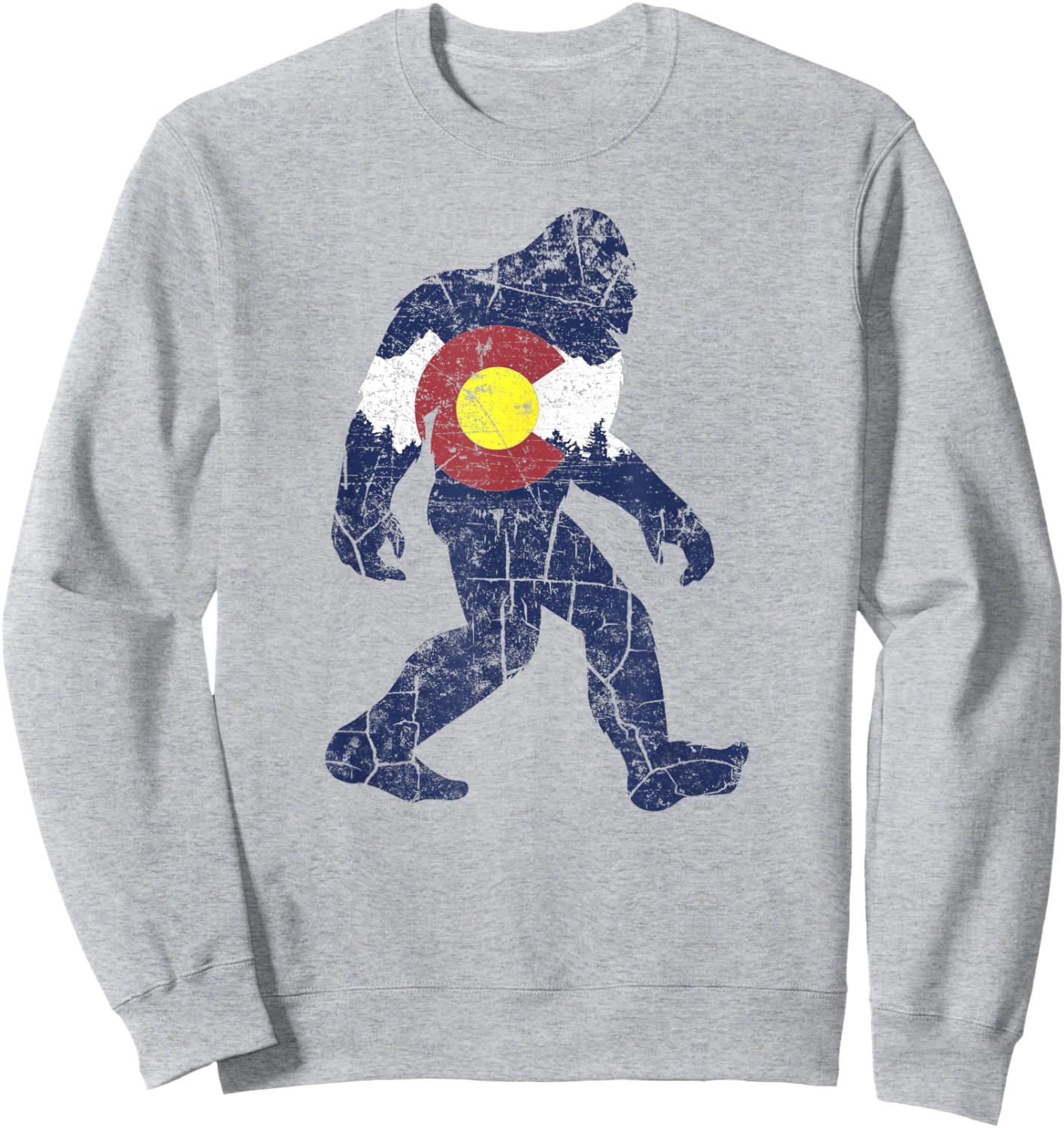 Sasquatch Retro State Flag Colorado Rocky Mountains Skiing Sweatshirt - Sweatshirt | Ash
