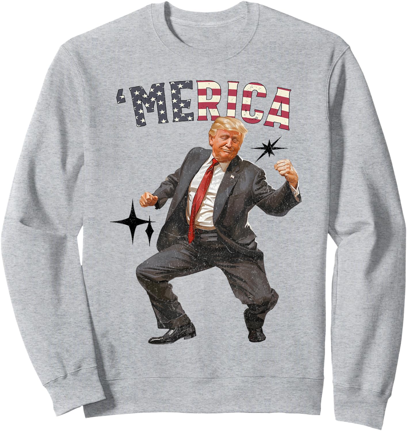'MERICA TRUMP Happy 4th Of July Trump American Flag Gifts Sweatshirt - Sweatshirt | Ash
