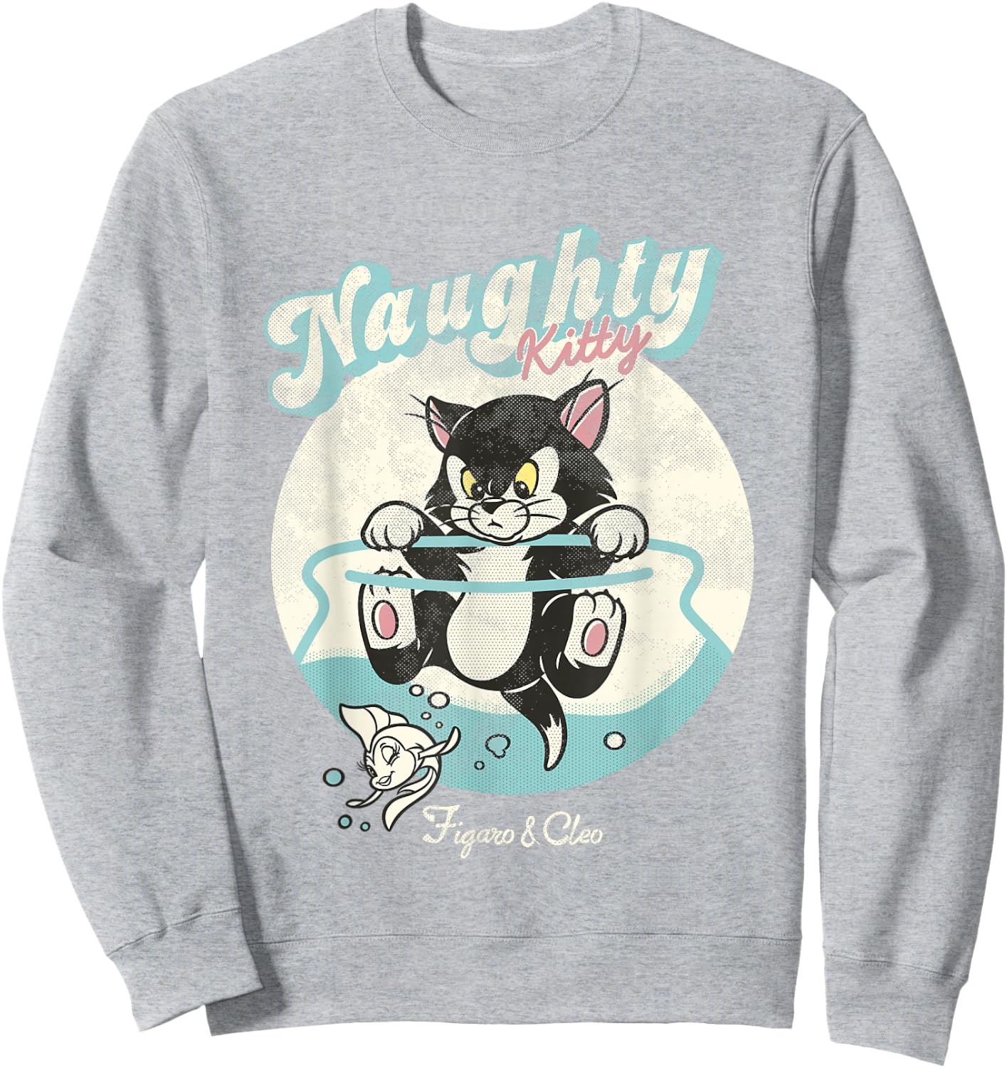 Disney Pinocchio Naughty Kitty Figaro & Cleo Retro Big Logo Sweatshirt - Sweatshirt | Ash