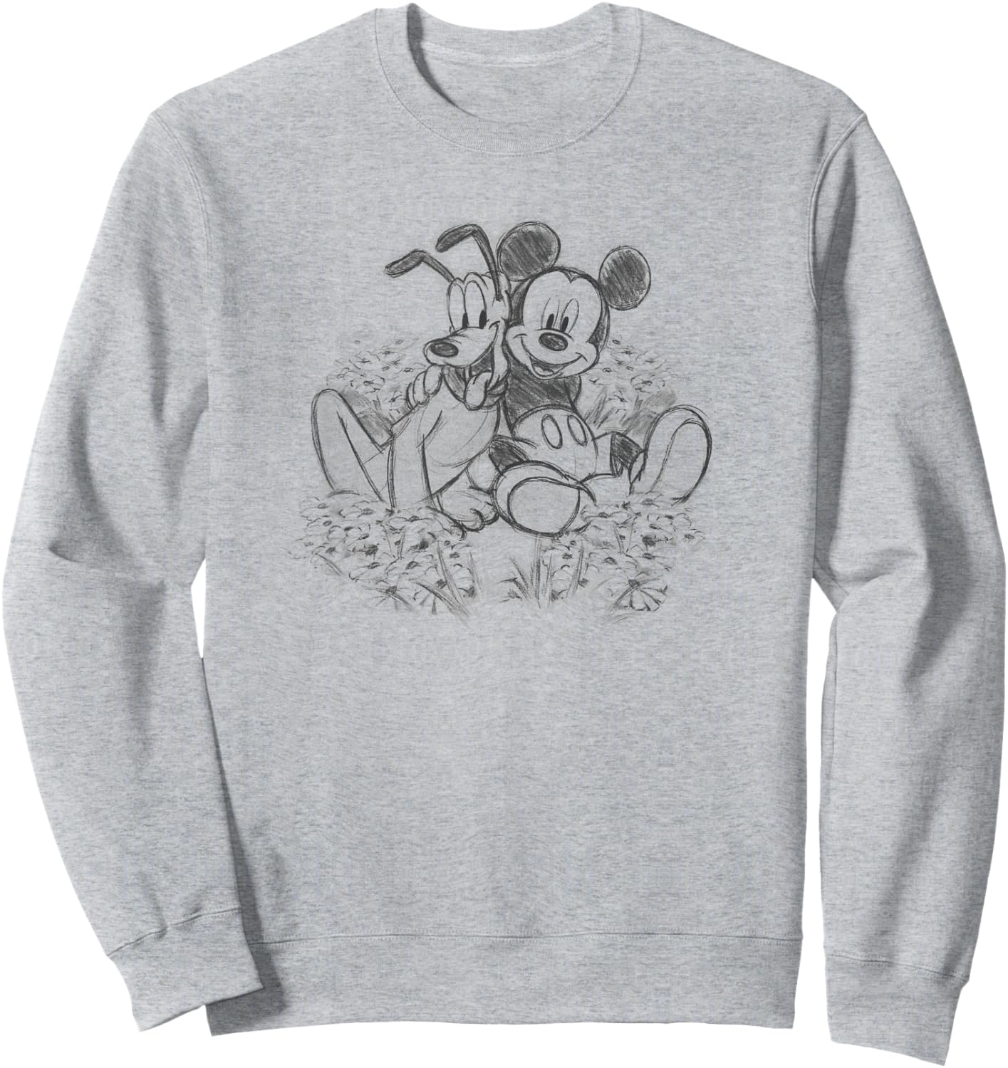 Disney Mickey & Friends Mickey and Pluto Floral Sketch Sweatshirt - Sweatshirt | Ash