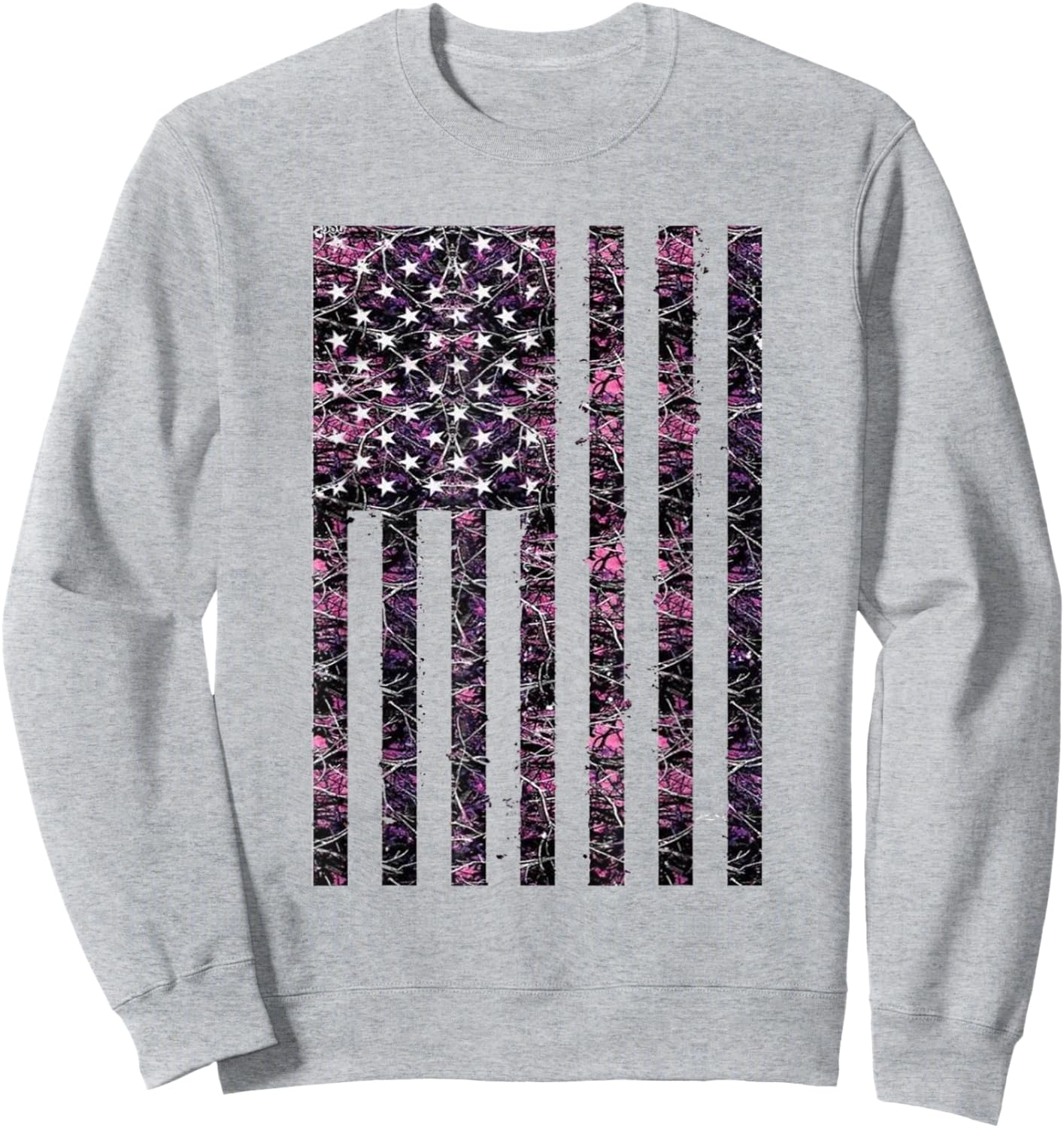 Pink Deer Hunting Camo Camouflage American USA US Flag Buck Sweatshirt - Sweatshirt | Ash