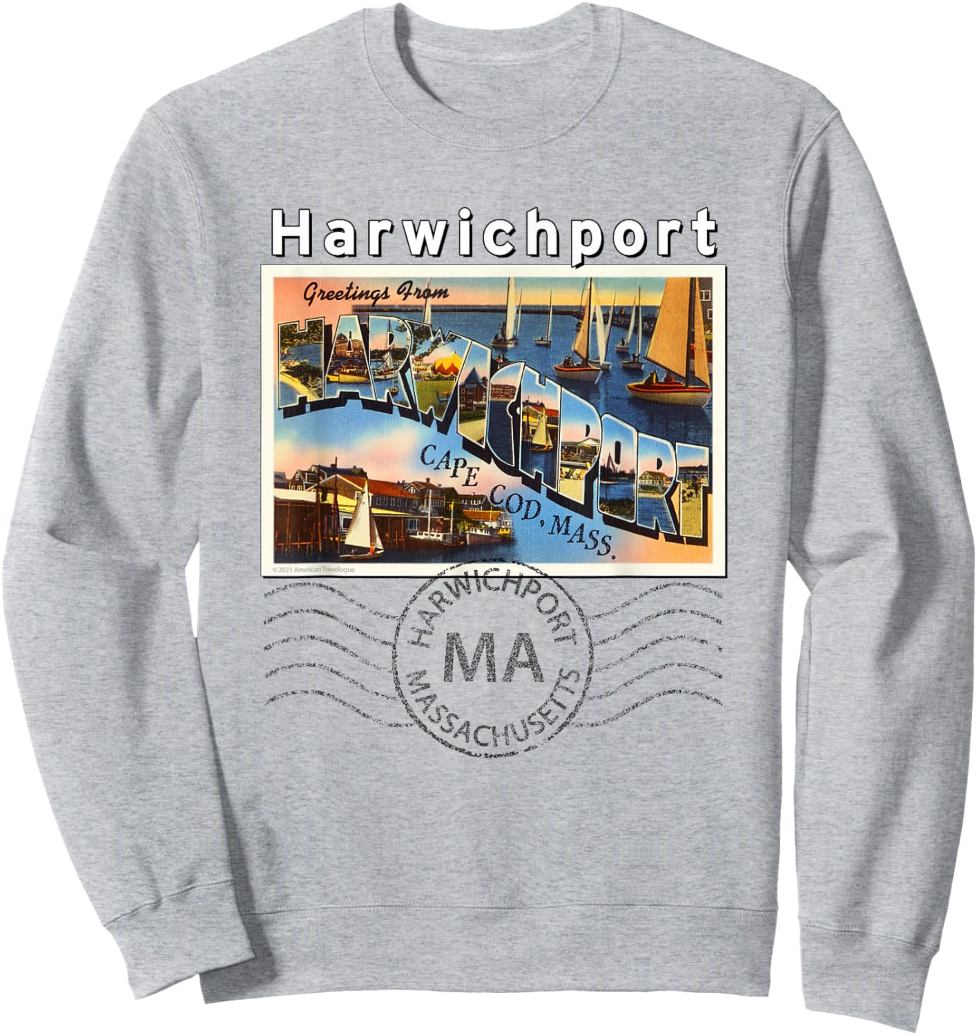 Harwichport Massachusetts MA Postcard 2 Postmarked Sweatshirt - Sweatshirt | Ash