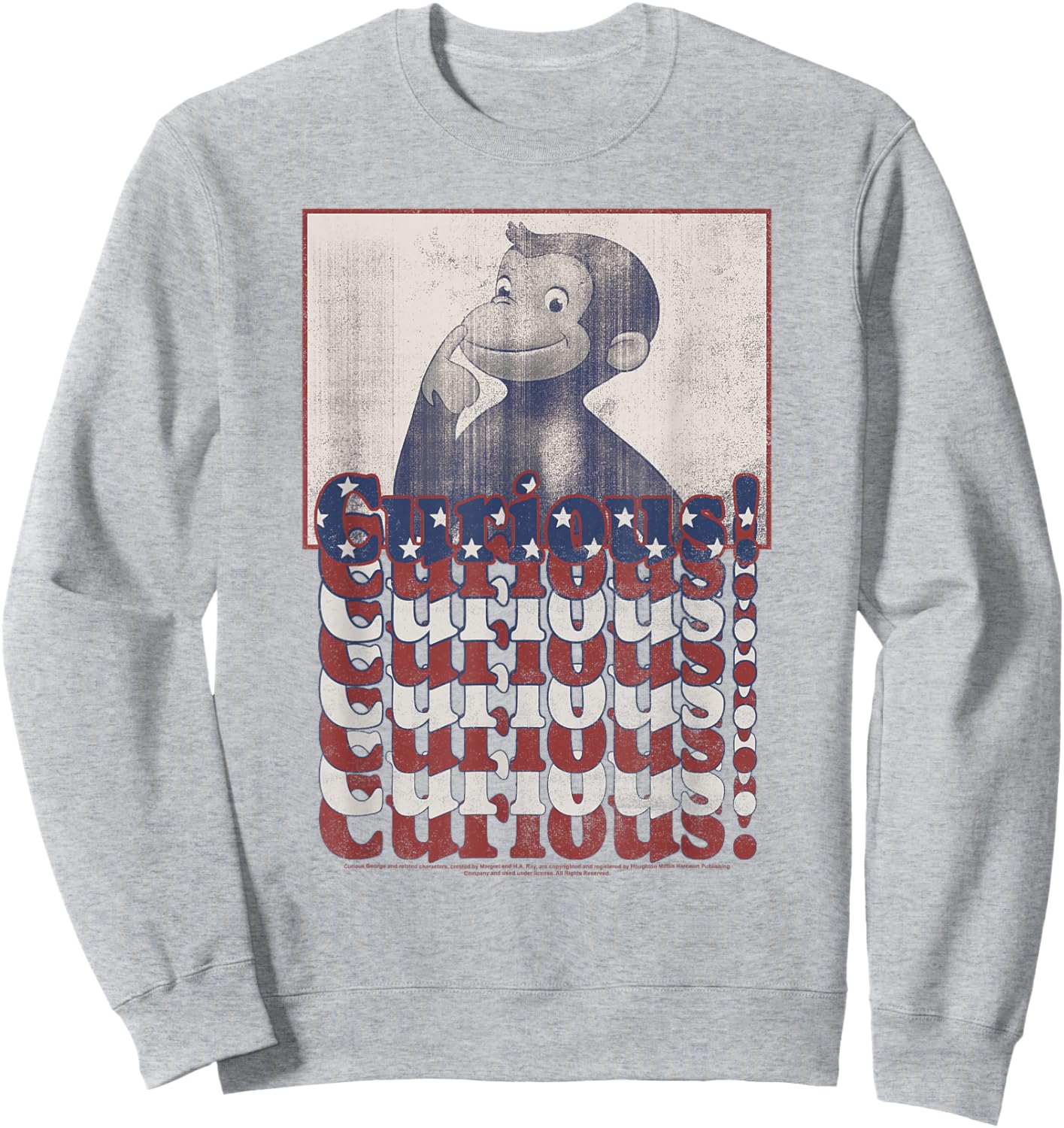 Curious George 4th Of July American Flag Text Stack Sweatshirt - Sweatshirt | Ash