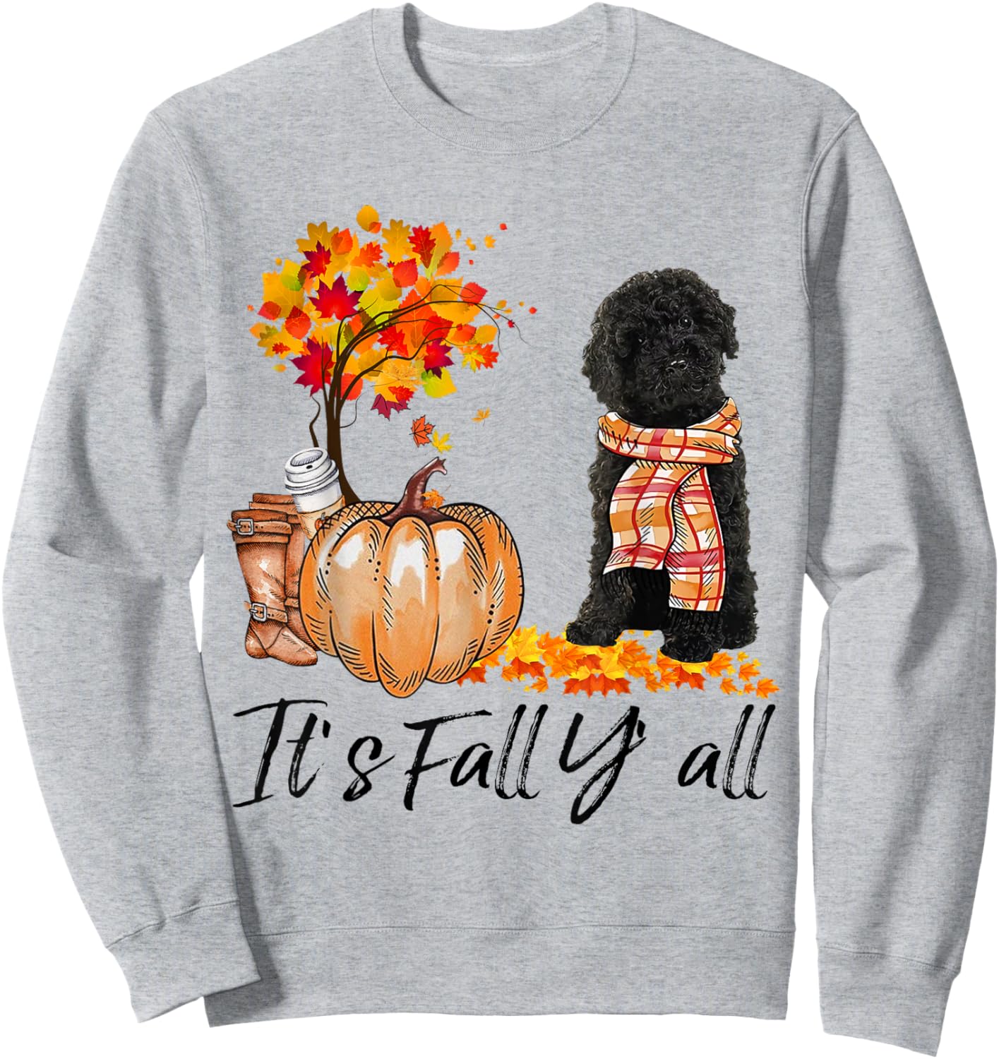 Black Labradoodle It's Fall Y'all Pumpkin Autumn Gift Sweatshirt - Sweatshirt | Ash