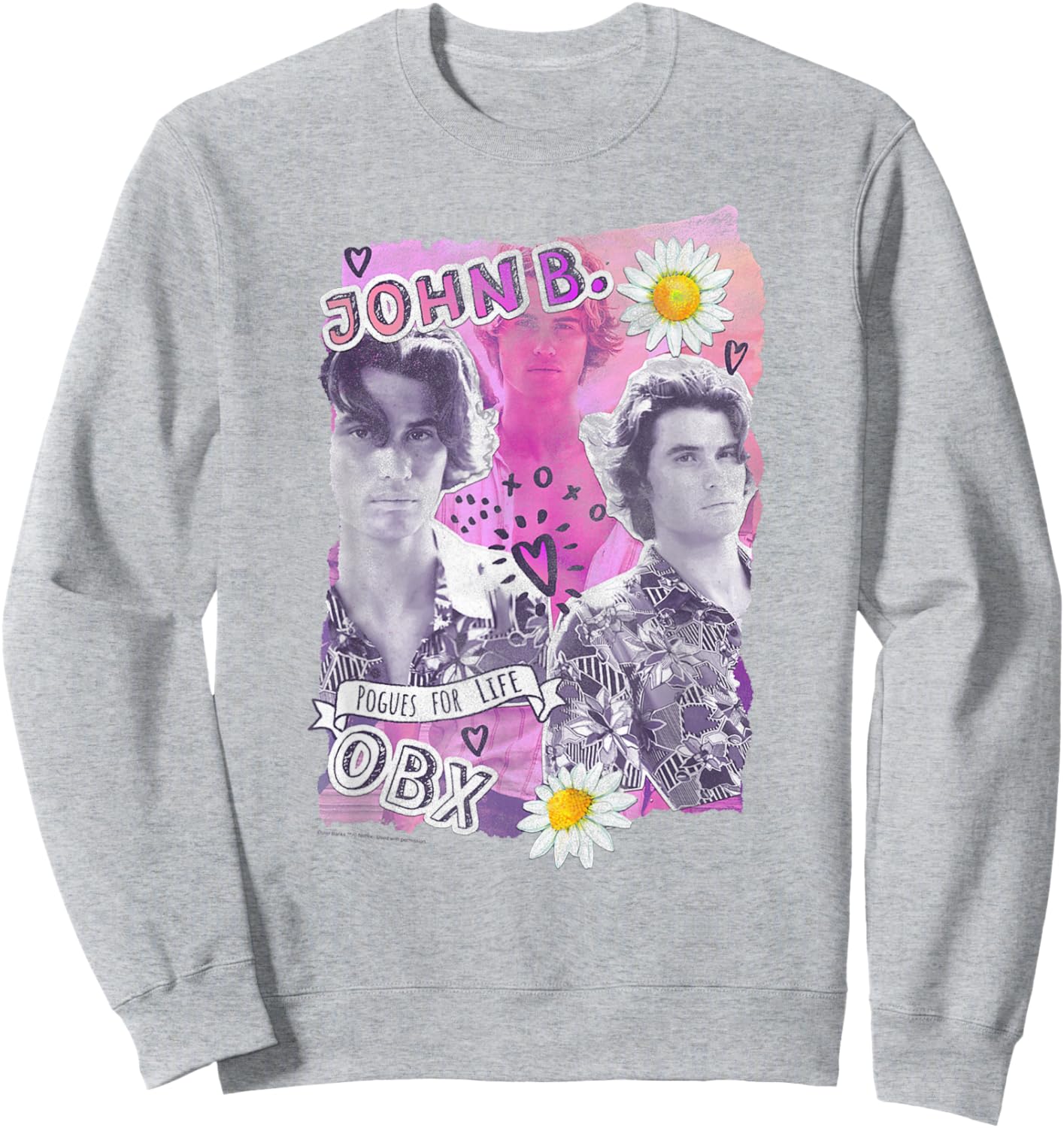 Outer Banks Valentine's Day John B. Hearts & Daisy Collage Sweatshirt - Sweatshirt | Ash