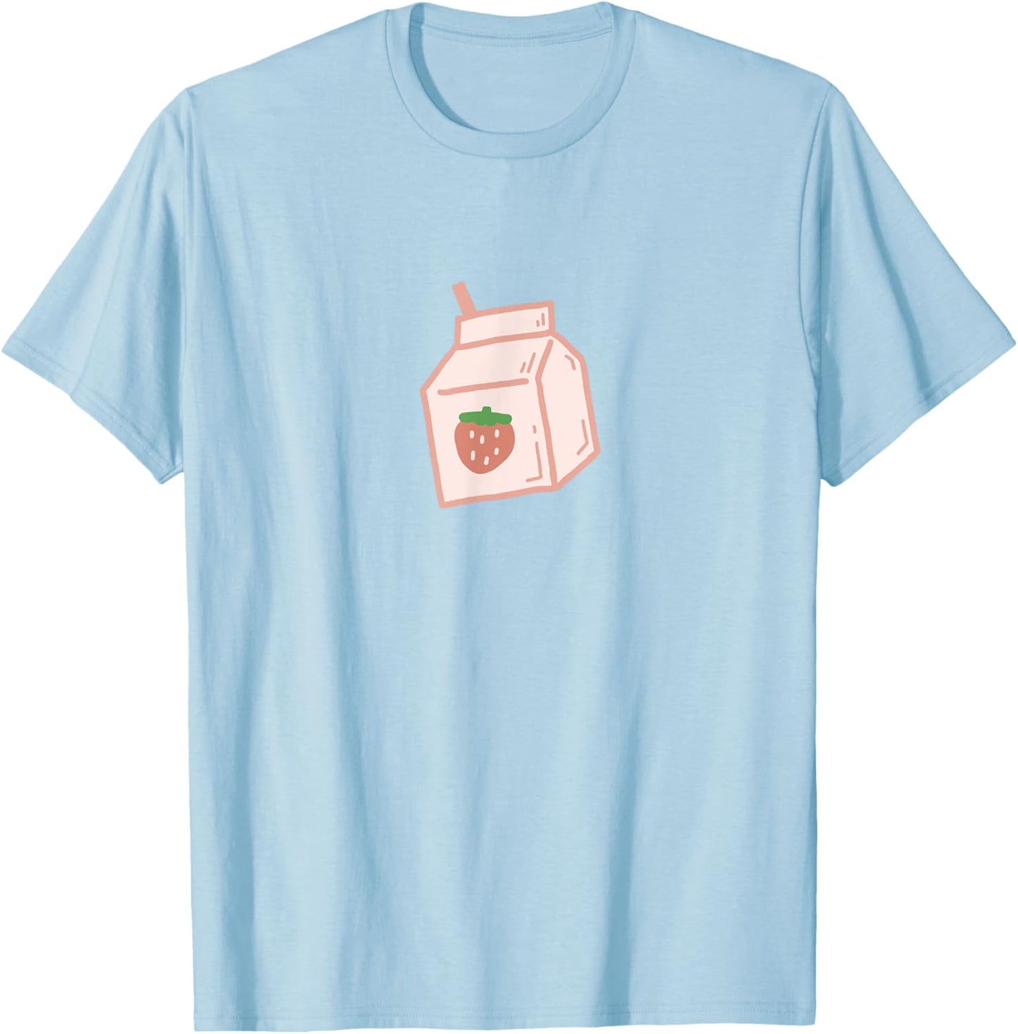 Cute Pink Strawberry Milk Carton Minimal Kawaii Aesthetic T-Shirt - T-Shirt | Light Blue