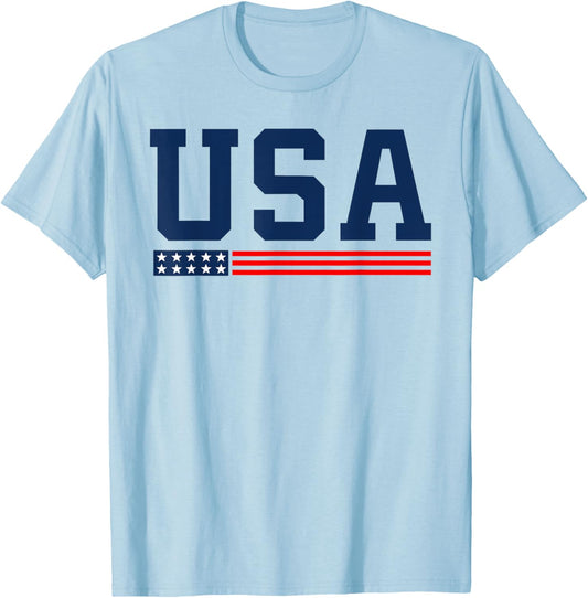 American Flag Proud American Boys Girls Men 4th of July USA T-Shirt - T-Shirt | Light Blue